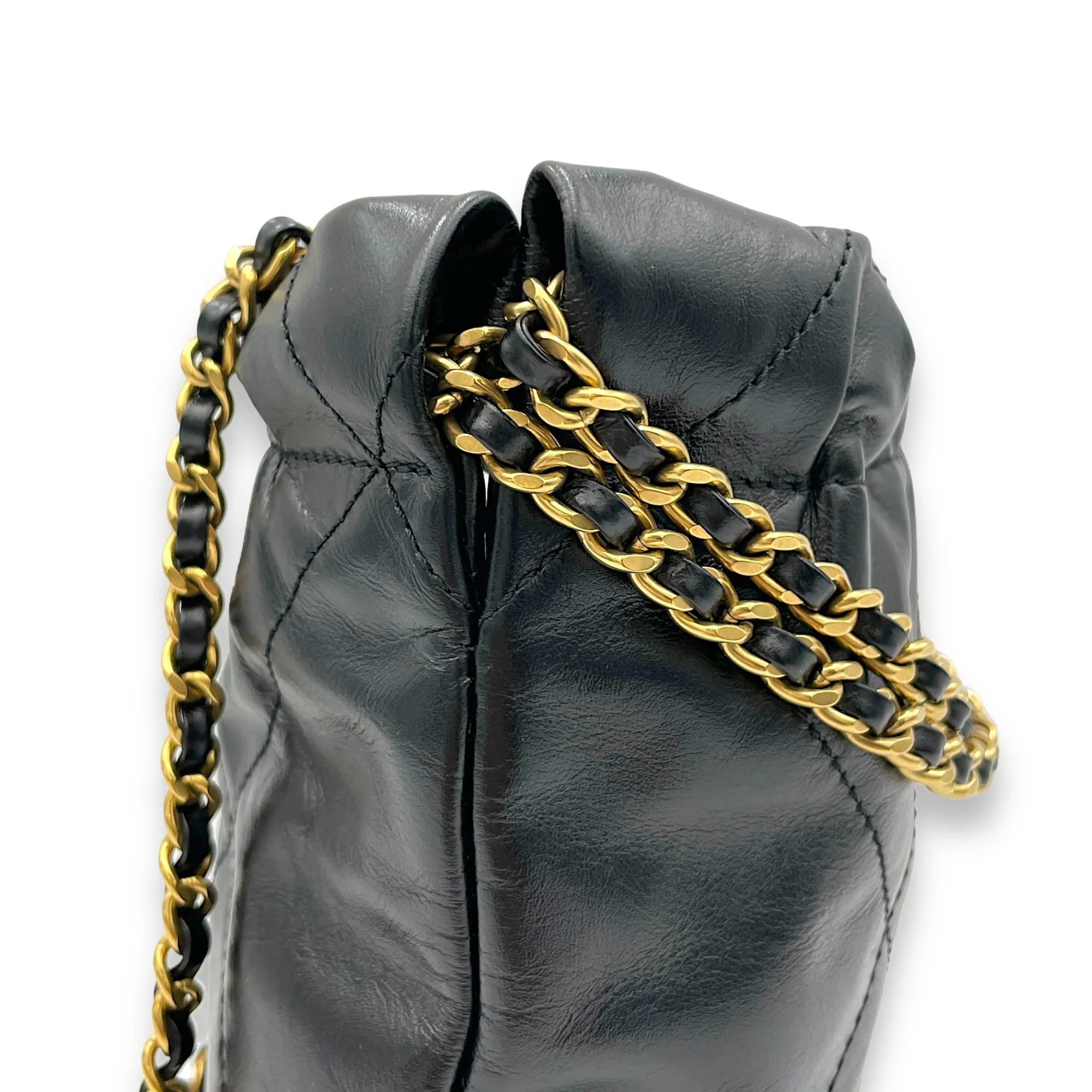 22 Mini Black Shoulder Bag in Calfskin, Gold hardware