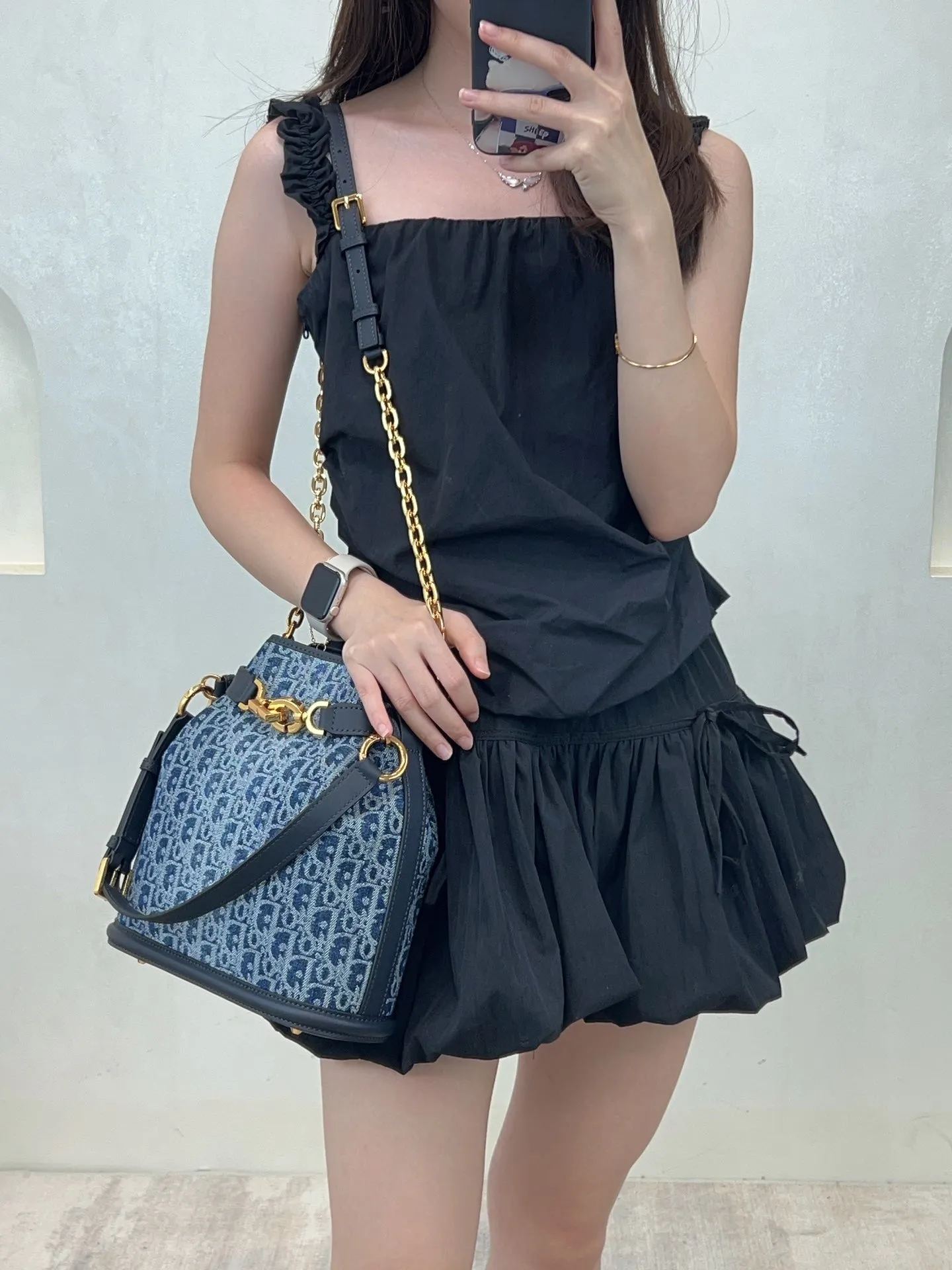 24CM Blue Denim Dior Oblique Chain Shoulder Strap Bag 286769