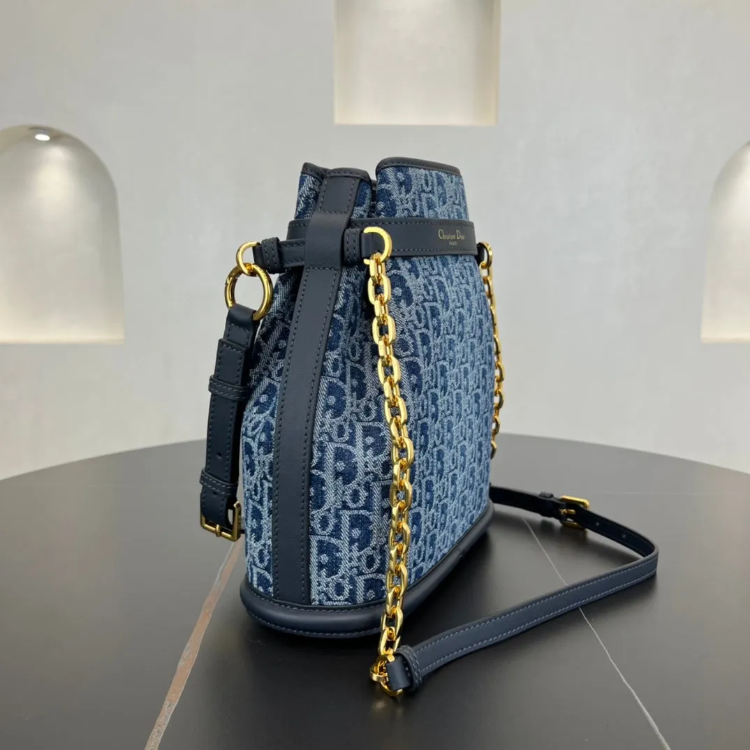 24CM Blue Denim Dior Oblique Chain Shoulder Strap Bag 286769