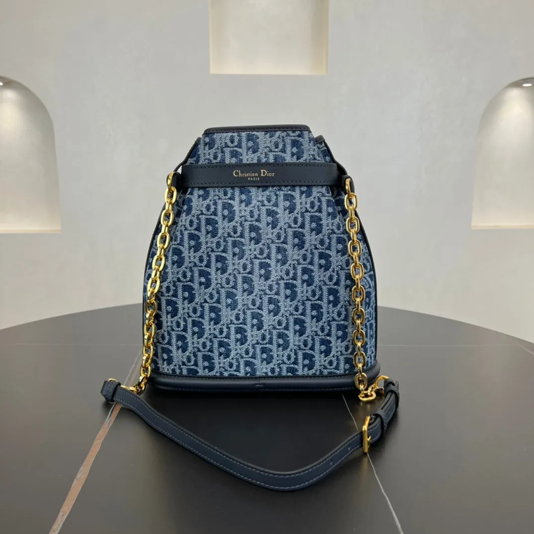 24CM Blue Denim Dior Oblique Chain Shoulder Strap Bag 286769