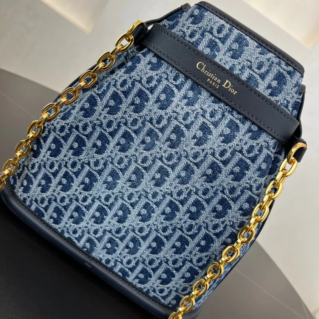 24CM Blue Denim Dior Oblique Chain Shoulder Strap Bag 286769