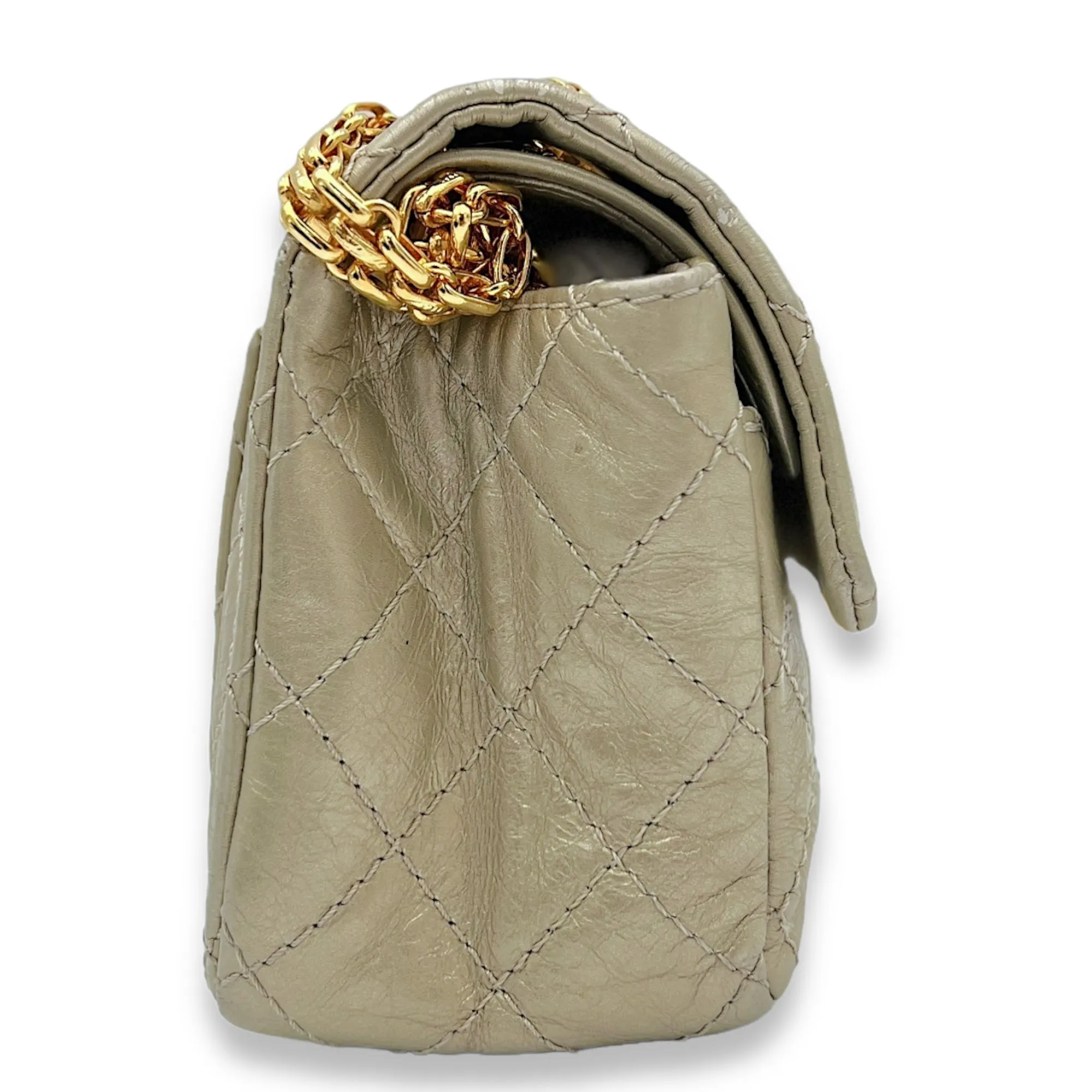 2.55 Mini Gold Crossbody Bag in Calfskin, Gold hardware