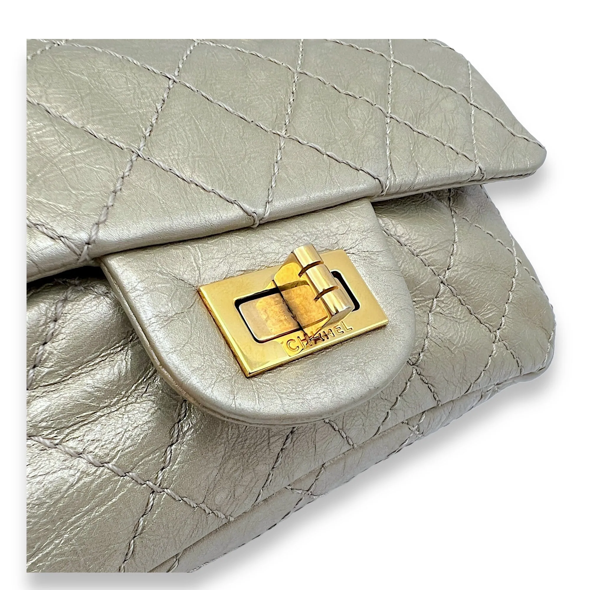 2.55 Mini Gold Crossbody Bag in Calfskin, Gold hardware