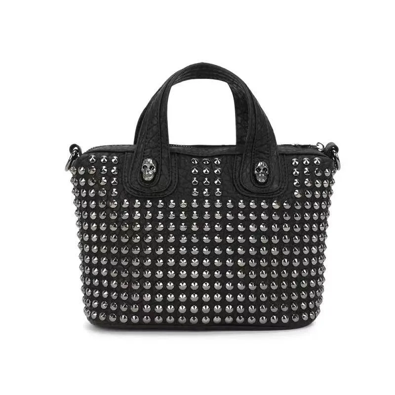 3D Crystal Skull Bag With Studded Tote Satchel Bag