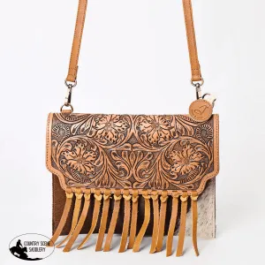 A&A844A - Montana West Hand Tooled 100% Genuine Leather Hair On Cowhide Fringe Crossbody