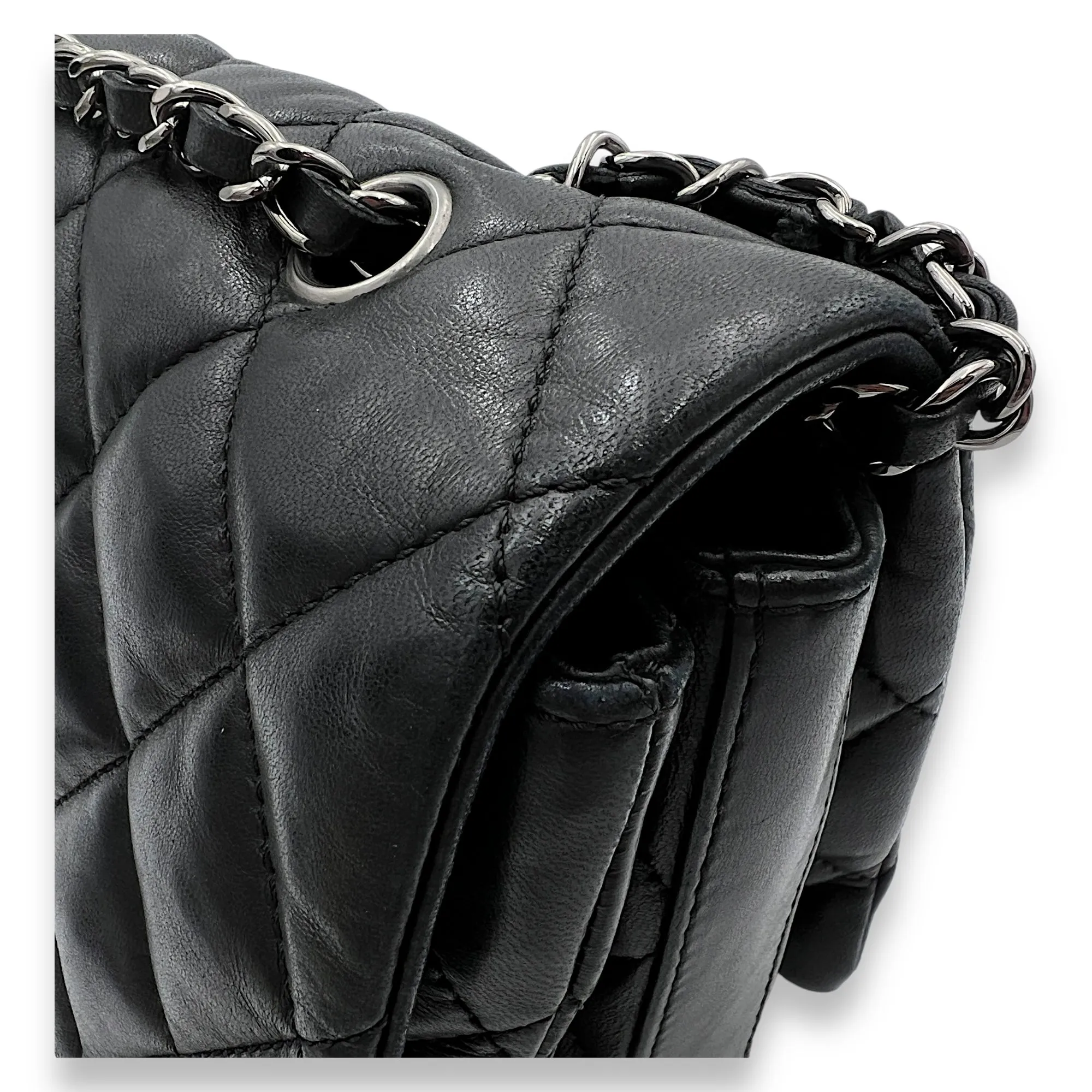 Accordion Triple Shoulder Bag Black in Lambskin, Silver hardware