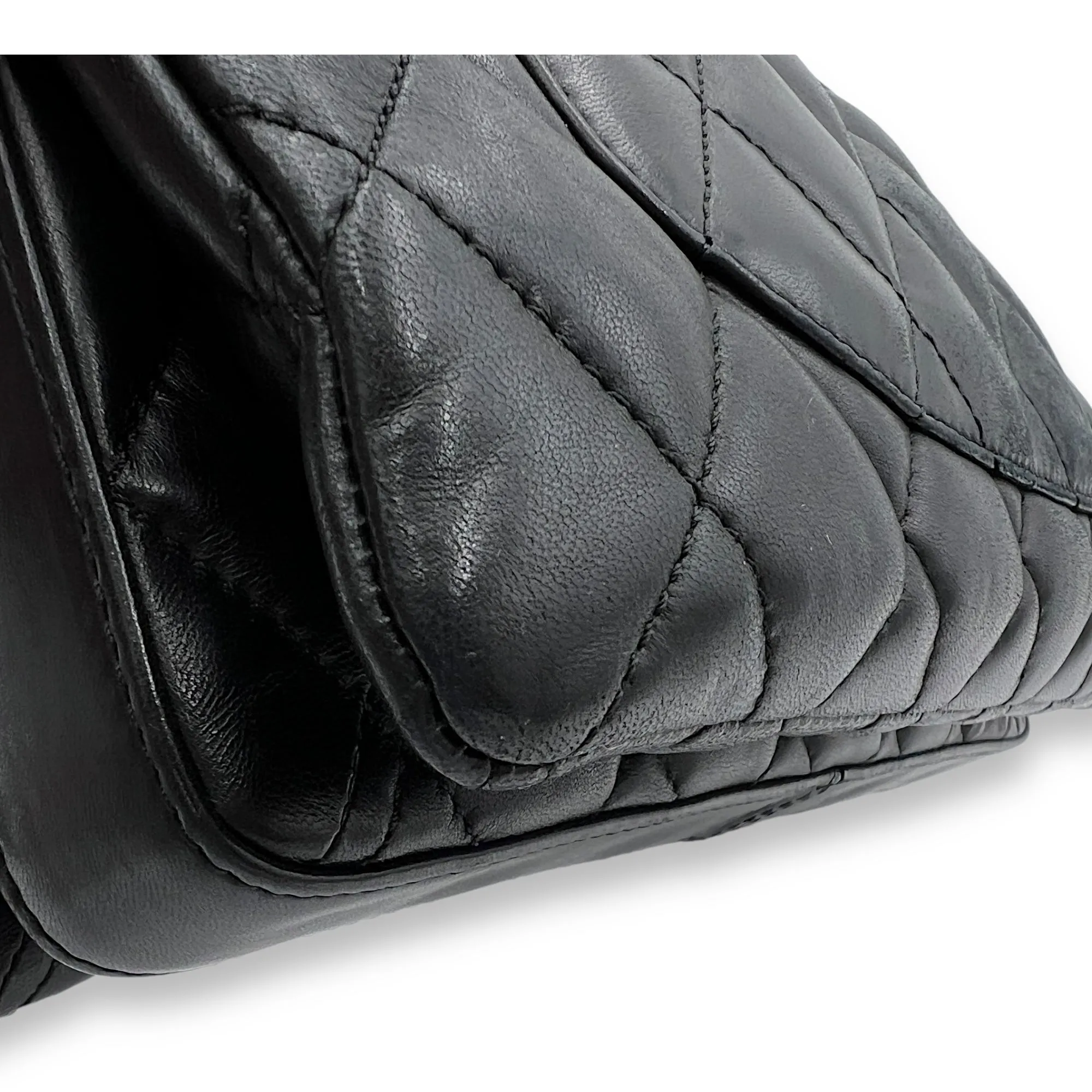 Accordion Triple Shoulder Bag Black in Lambskin, Silver hardware