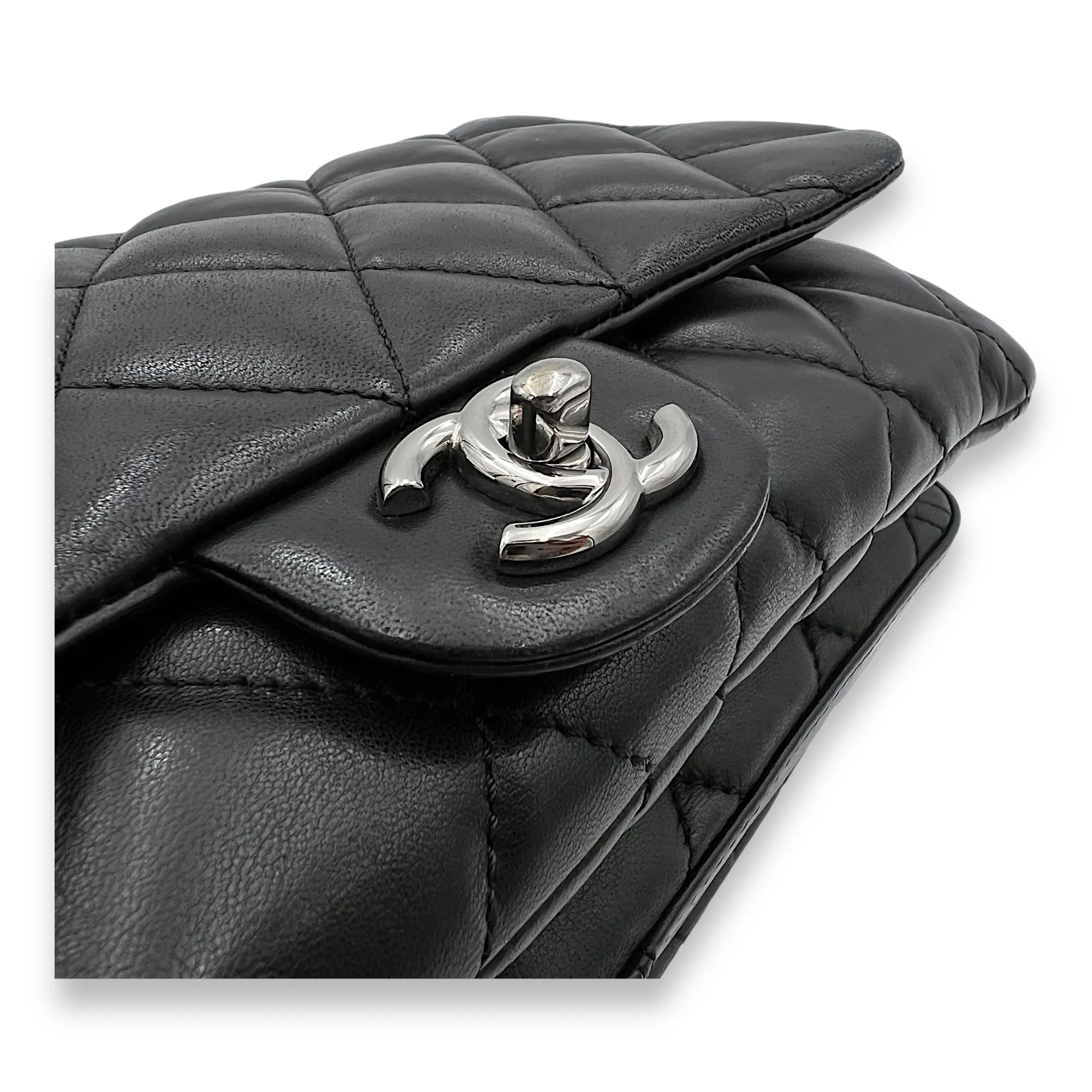 Accordion Triple Shoulder Bag Black in Lambskin, Silver hardware