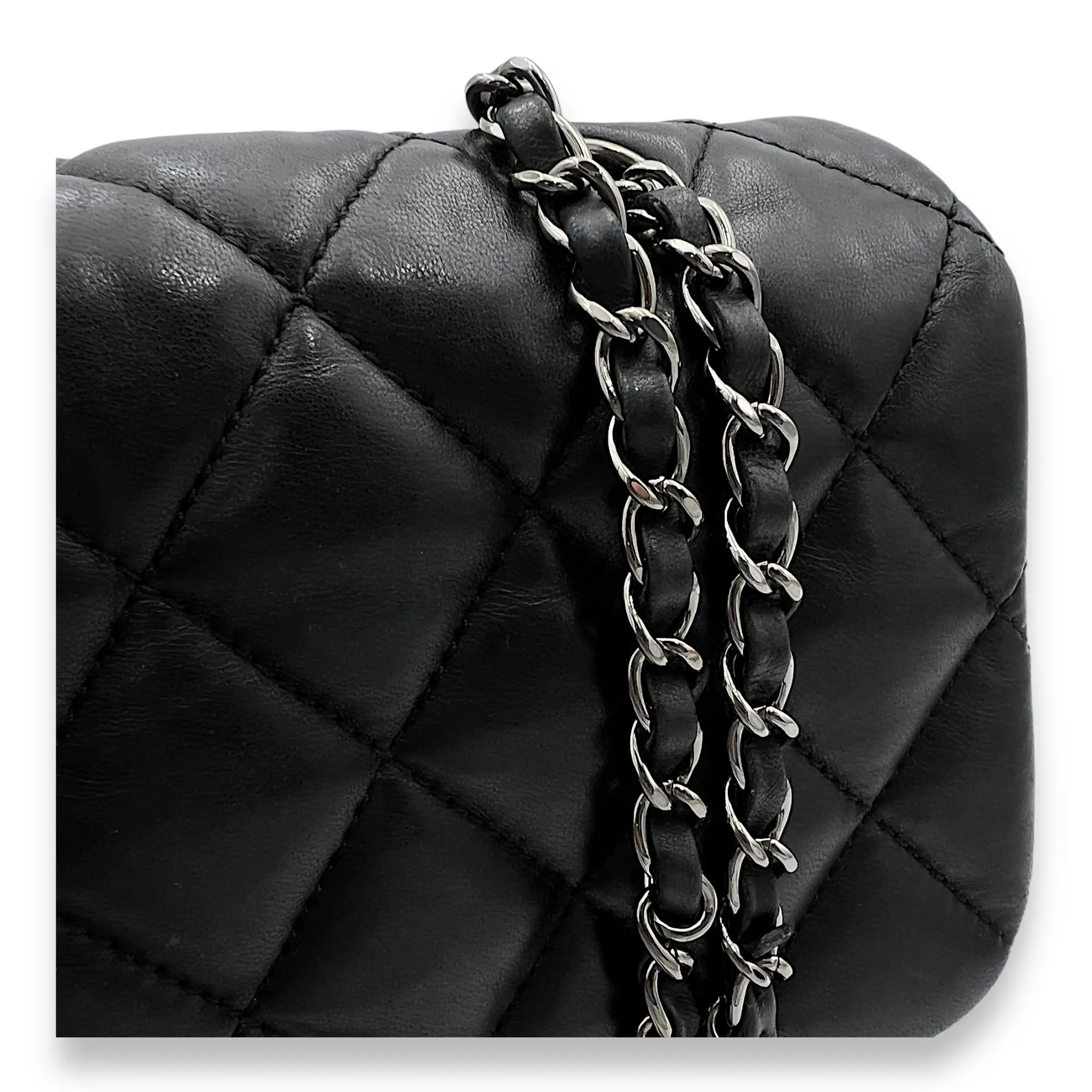 Accordion Triple Shoulder Bag Black in Lambskin, Silver hardware