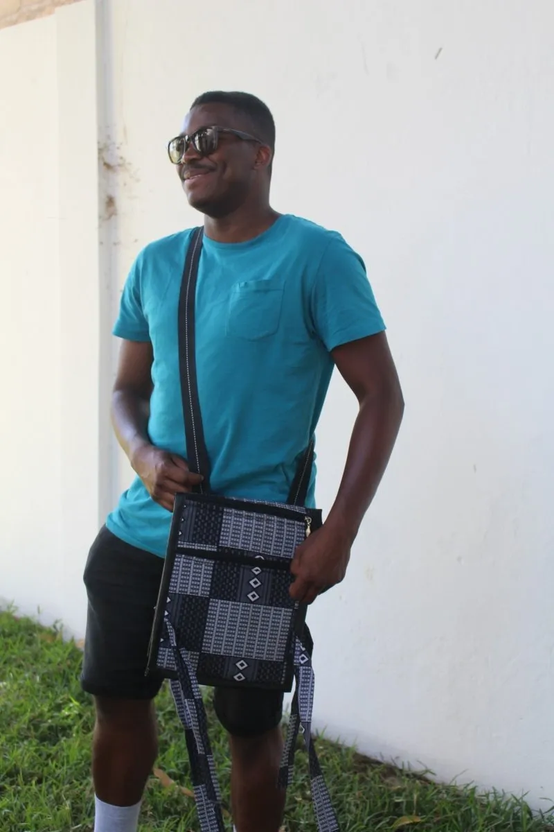 African Print Shoulder Bag in Black White Ankara