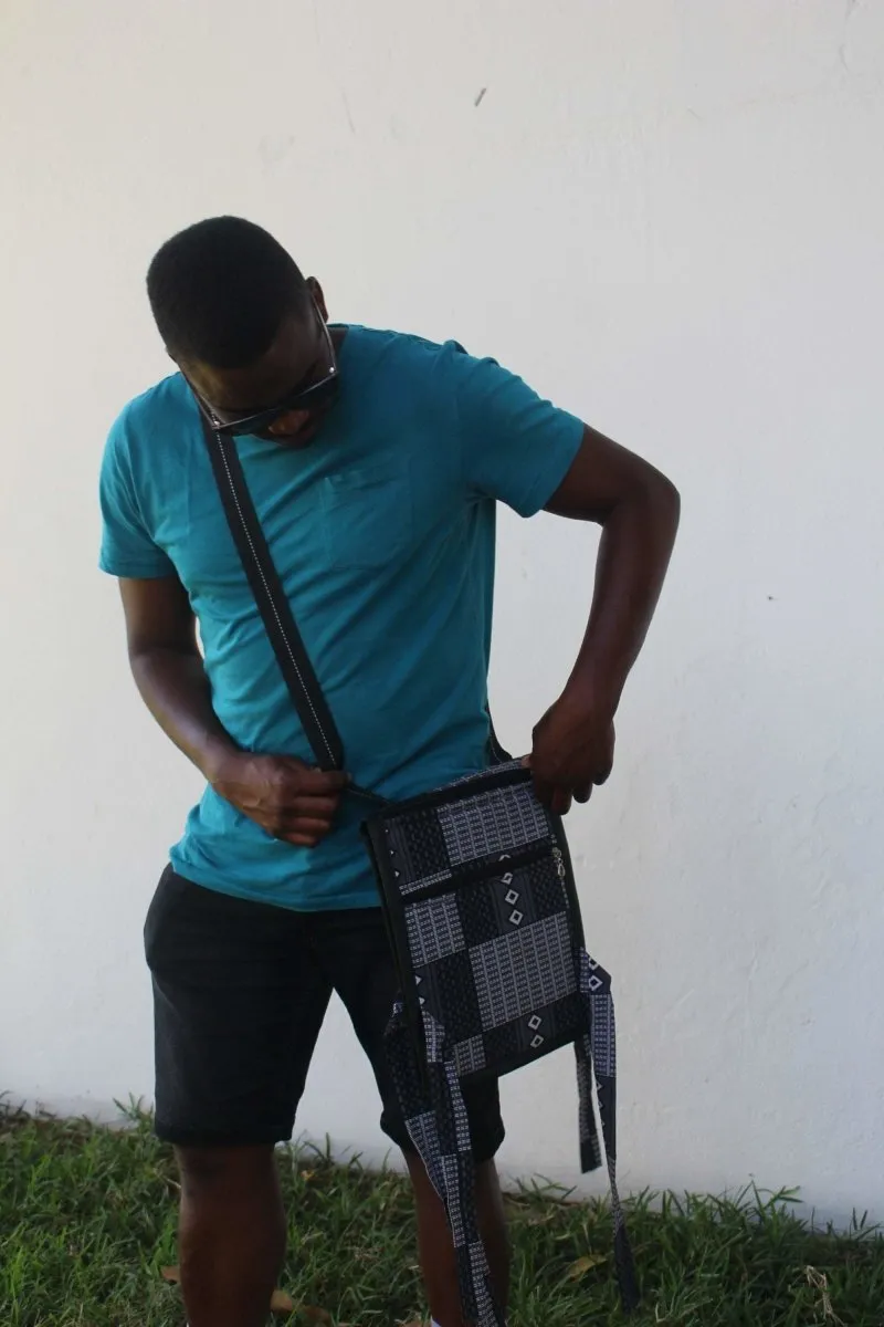 African Print Shoulder Bag in Black White Ankara