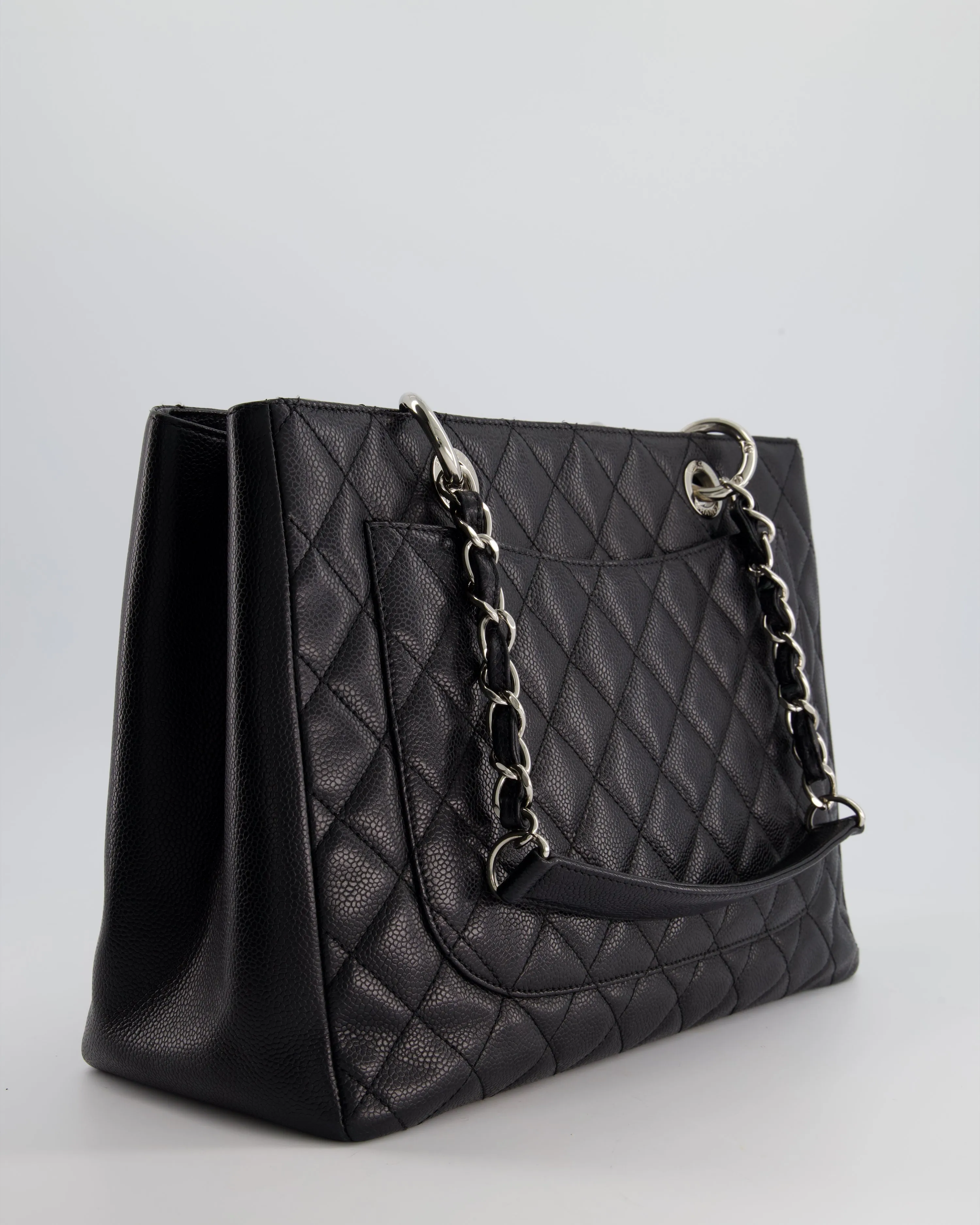 *AMAZING SHAPE* Chanel Black GST Grand Shopper Tote Bag in Caviar Leather with Silver Hardware