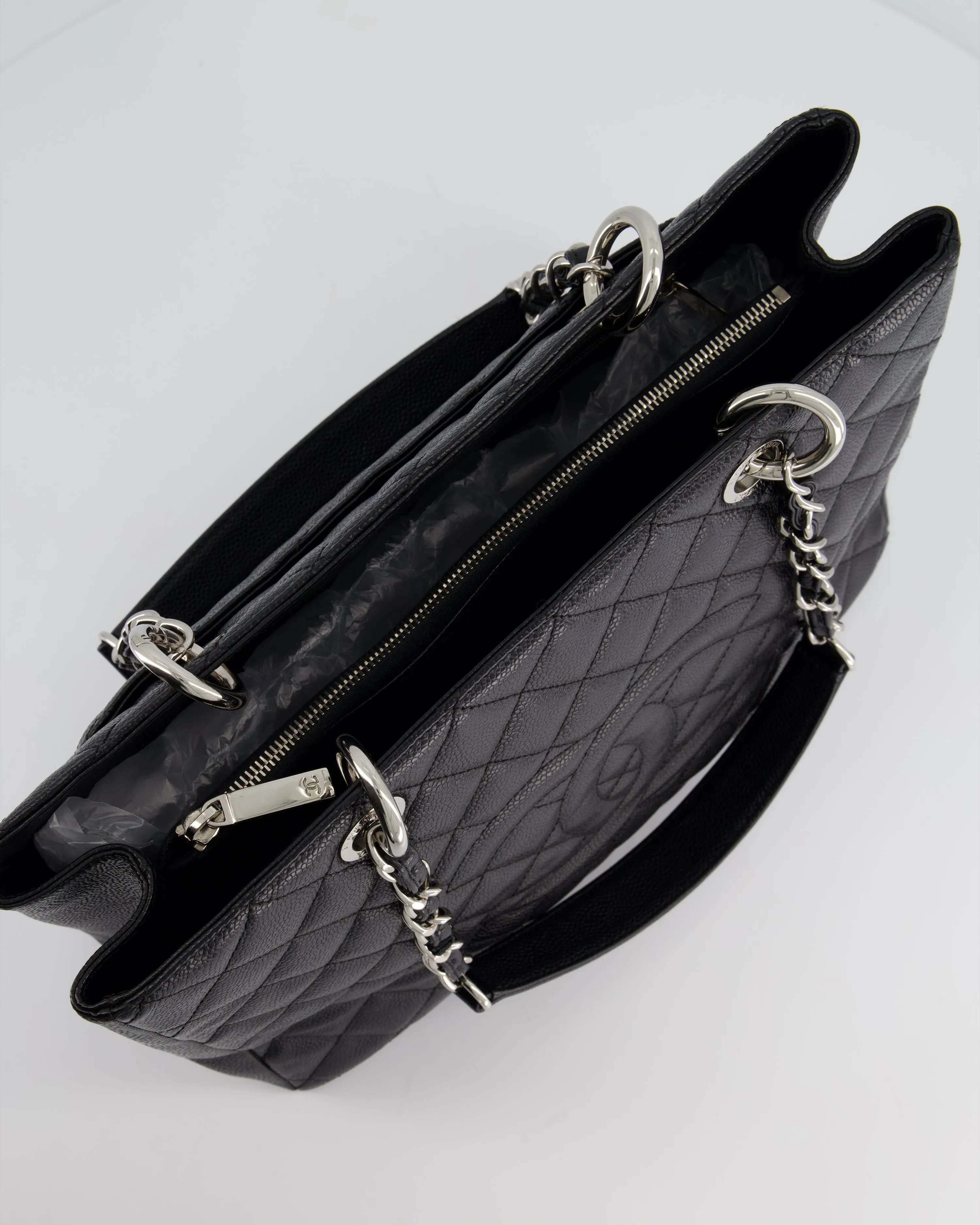 *AMAZING SHAPE* Chanel Black GST Grand Shopper Tote Bag in Caviar Leather with Silver Hardware