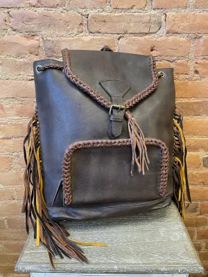 American Darling Leather Backpack w/ Braided Trim & Fringe ADBGM275