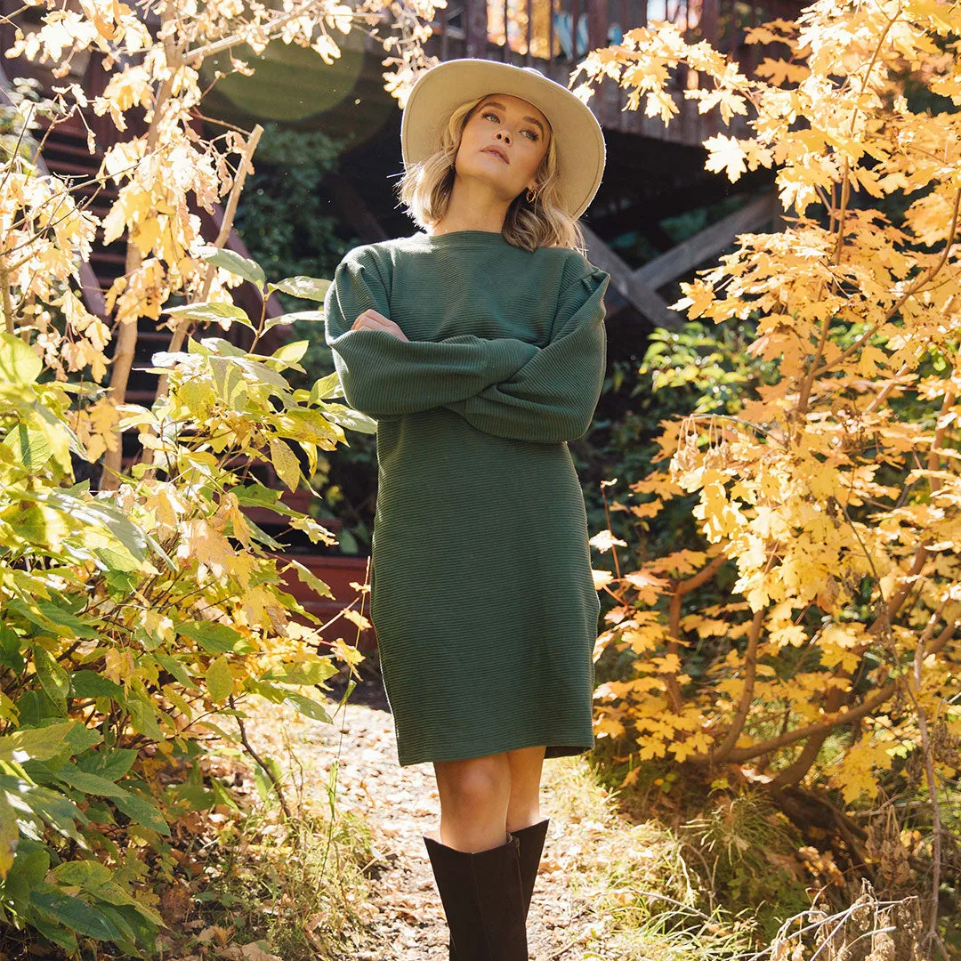 Atlas Ribbed Sweater Dress, Emerald