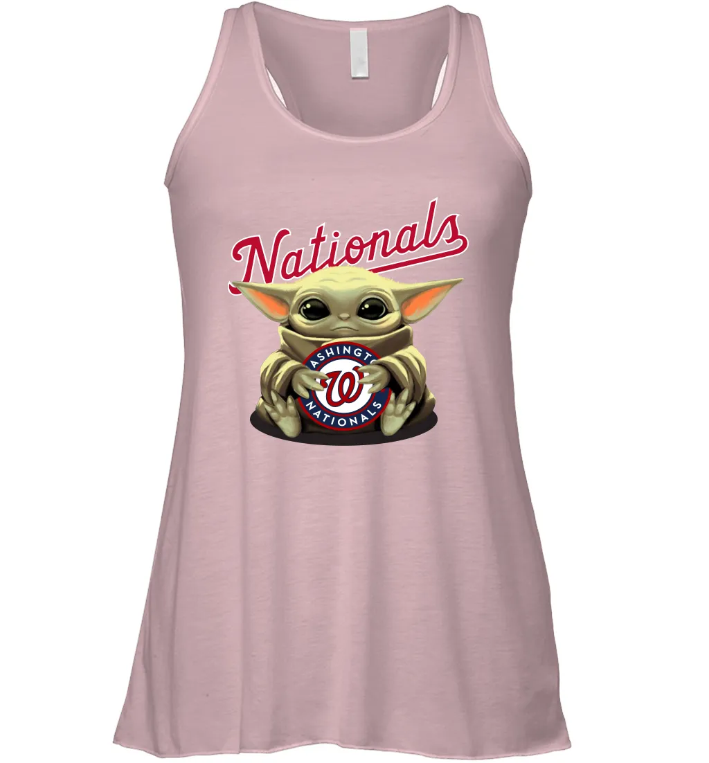 Baby Yoda Hugs Loves The Washington Nationals Baseball Womens Racerback Tank Top