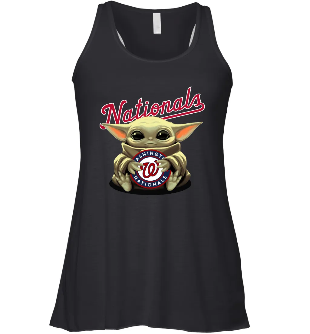 Baby Yoda Hugs Loves The Washington Nationals Baseball Womens Racerback Tank Top