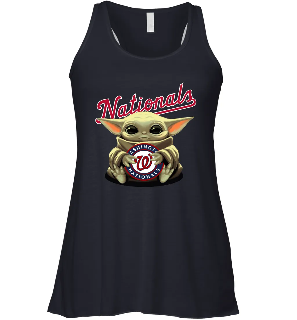 Baby Yoda Hugs Loves The Washington Nationals Baseball Womens Racerback Tank Top