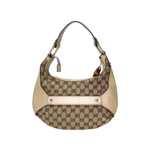 Bamboo Horsebit White Shoulder Bag in Jacquard, Light Gold hardware