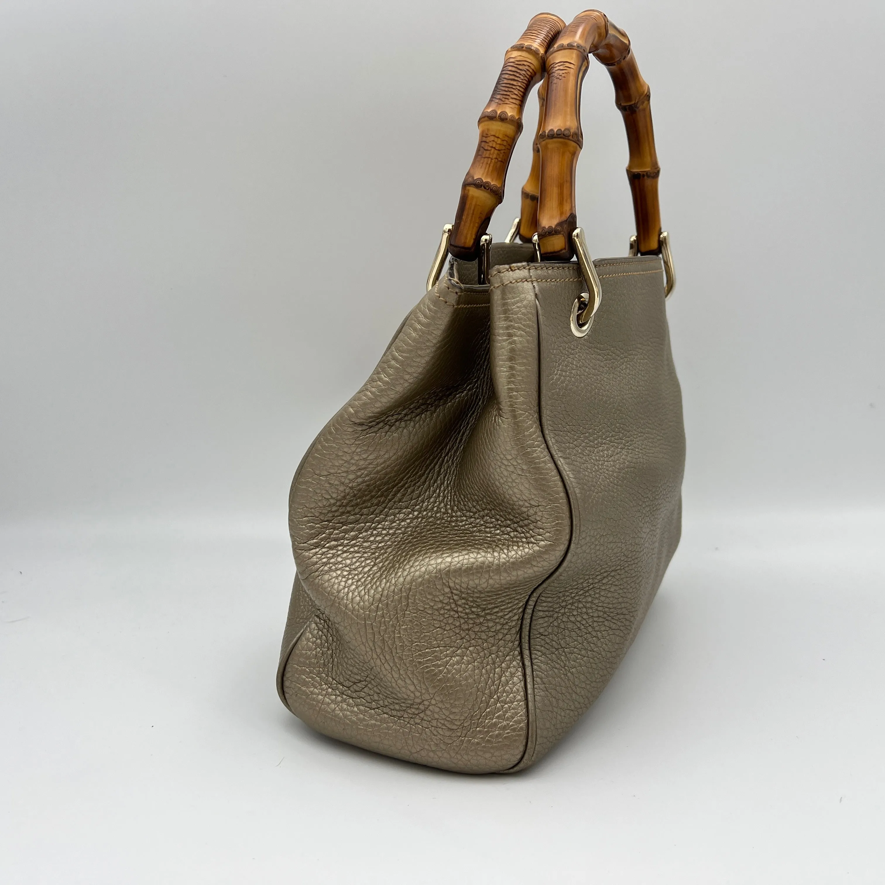 Bamboo Mini Gold Top Handle Bag in Calfskin, Light Gold hardware