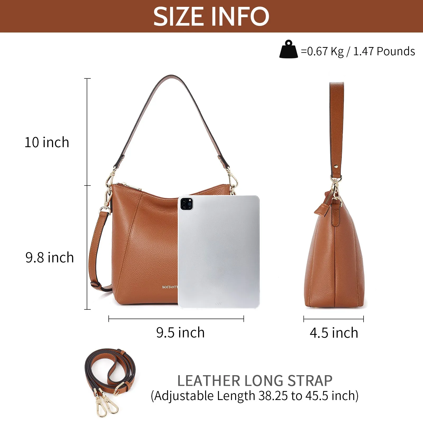 BOSTANTEN Leather Hobo Handbags Designer Purses for Women Shoulder Crossbody Bags