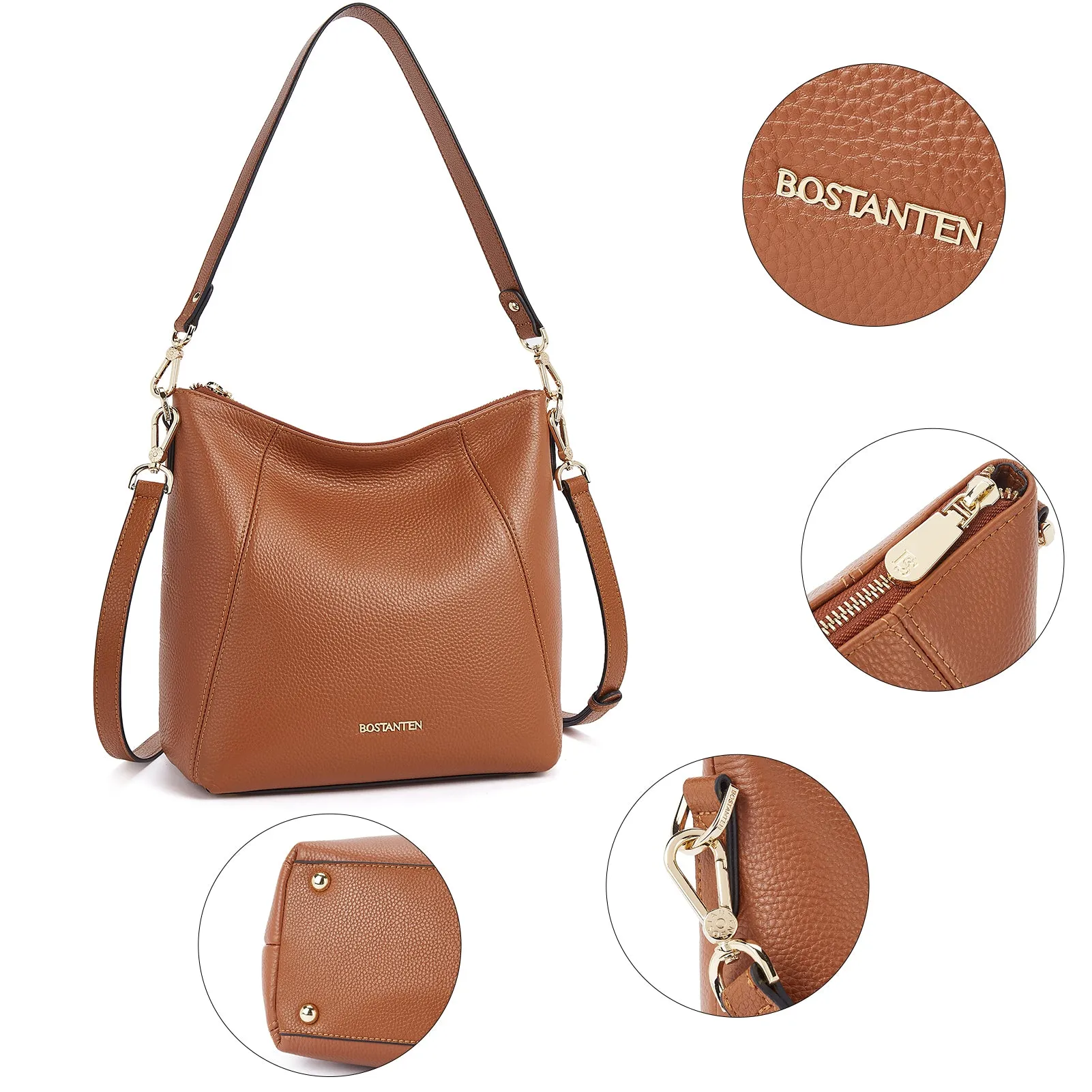 BOSTANTEN Leather Hobo Handbags Designer Purses for Women Shoulder Crossbody Bags