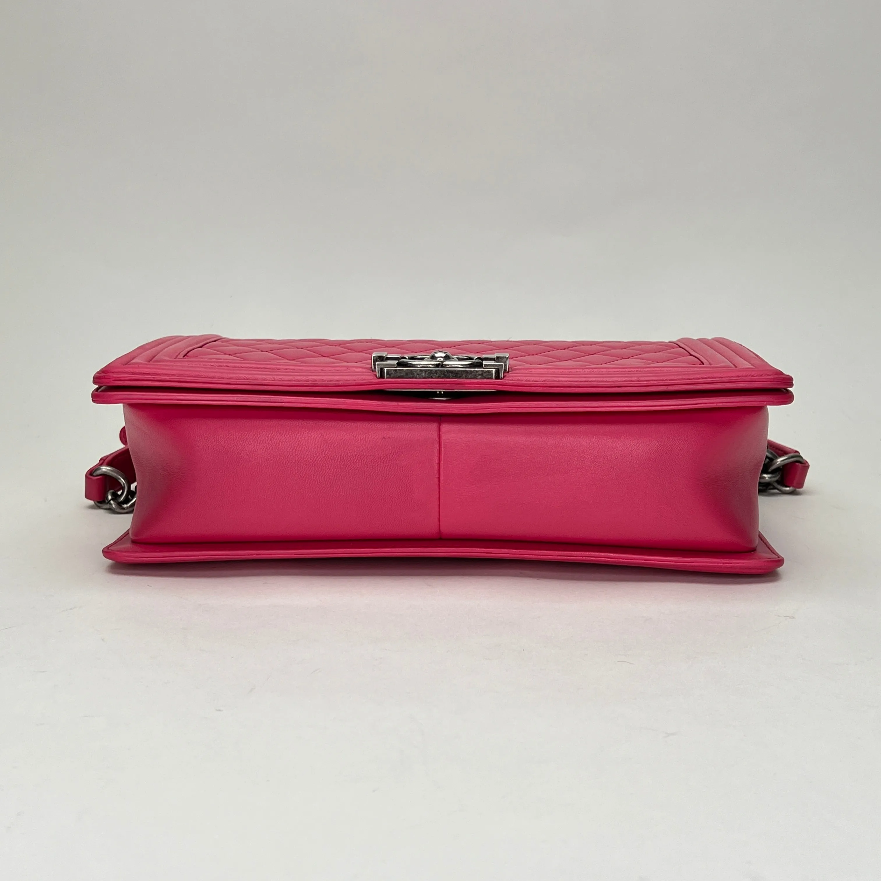 Boy Large Pink Shoulder Bag in Calfskin, Ruthenium hardware