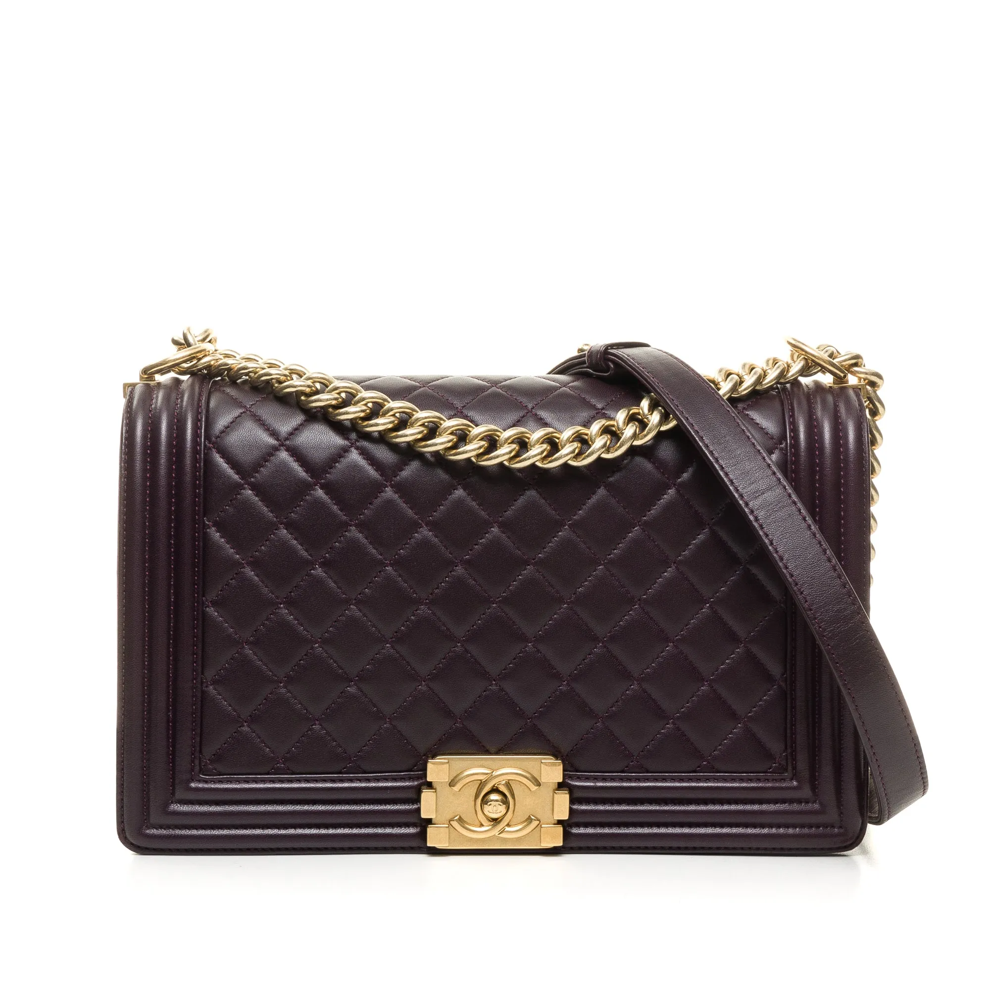 Boy Large Purple Shoulder Bag in Lambskin, Gold hardware