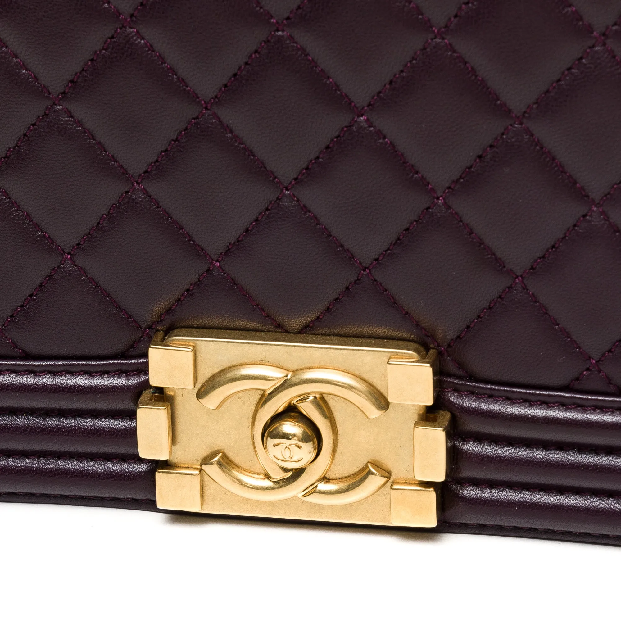 Boy Large Purple Shoulder Bag in Lambskin, Gold hardware