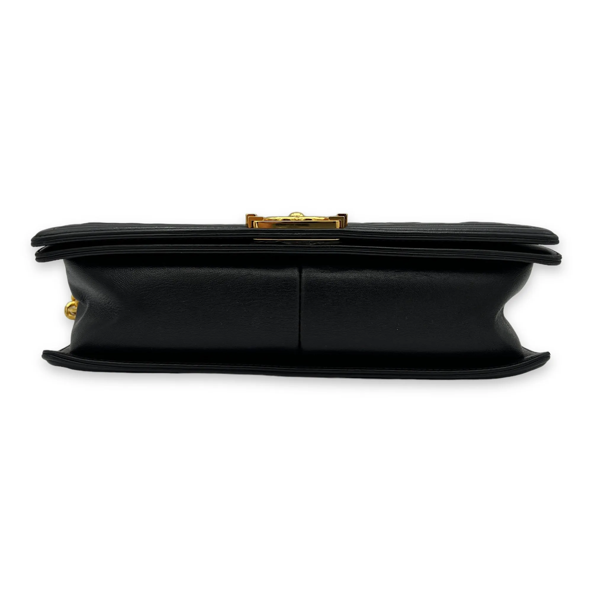 Boy Medium Black Shoulder Bag in Lambskin, Gold hardware