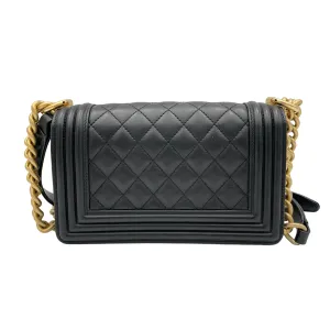 Boy Small Black Crossbody Bag in Calfskin, Brushed Gold hardware