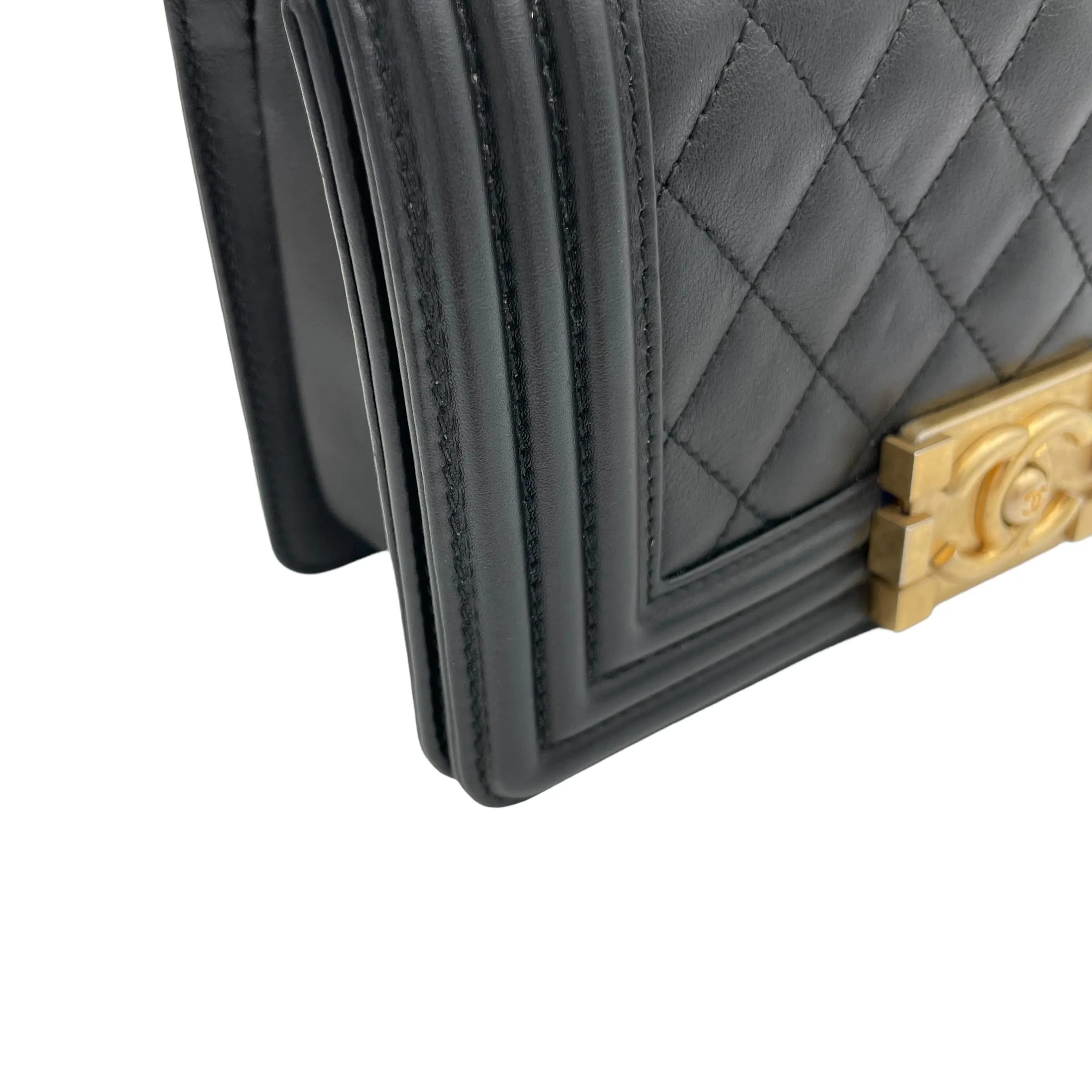 Boy Small Black Crossbody Bag in Calfskin, Brushed Gold hardware