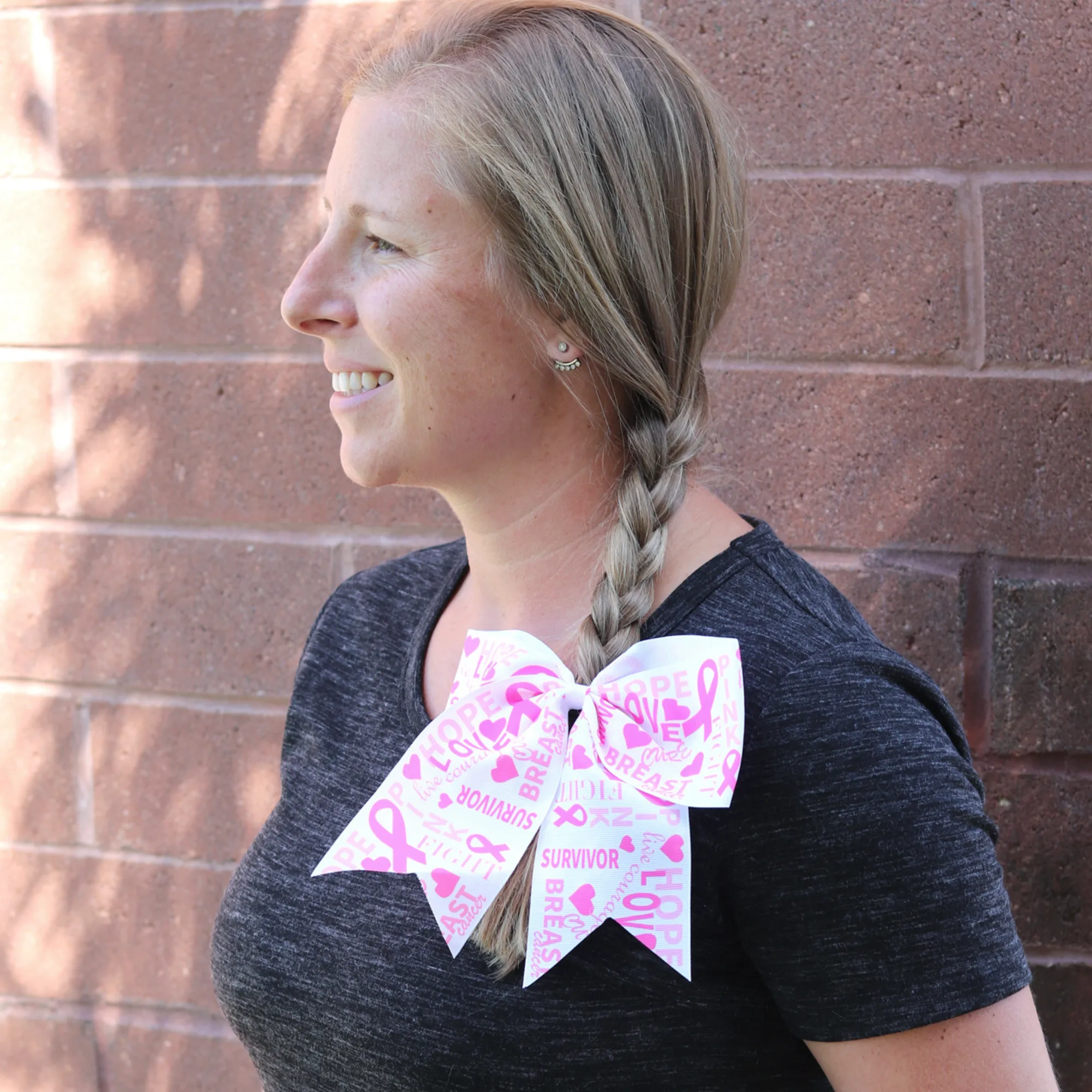 Breast Cancer Awareness Bows Pink Cheer Bow Large Hair Bow with Ponytail Holder Cheerleader Ponyholders Cheerleading Softball Accessories