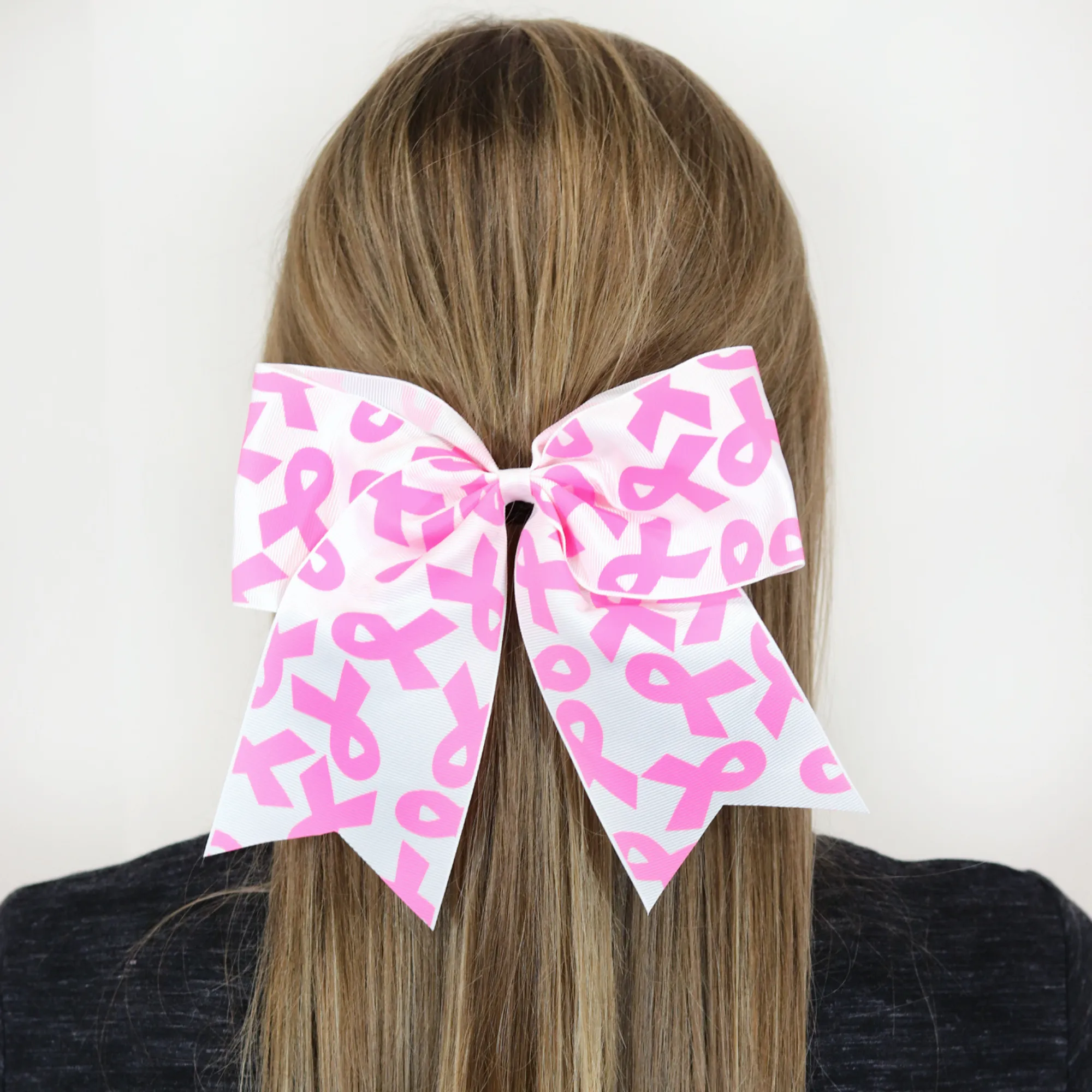 Breast Cancer Awareness Bows Pink Cheer Bow Large Hair Bow with Ponytail Holder Cheerleader Ponyholders Cheerleading Softball Accessories