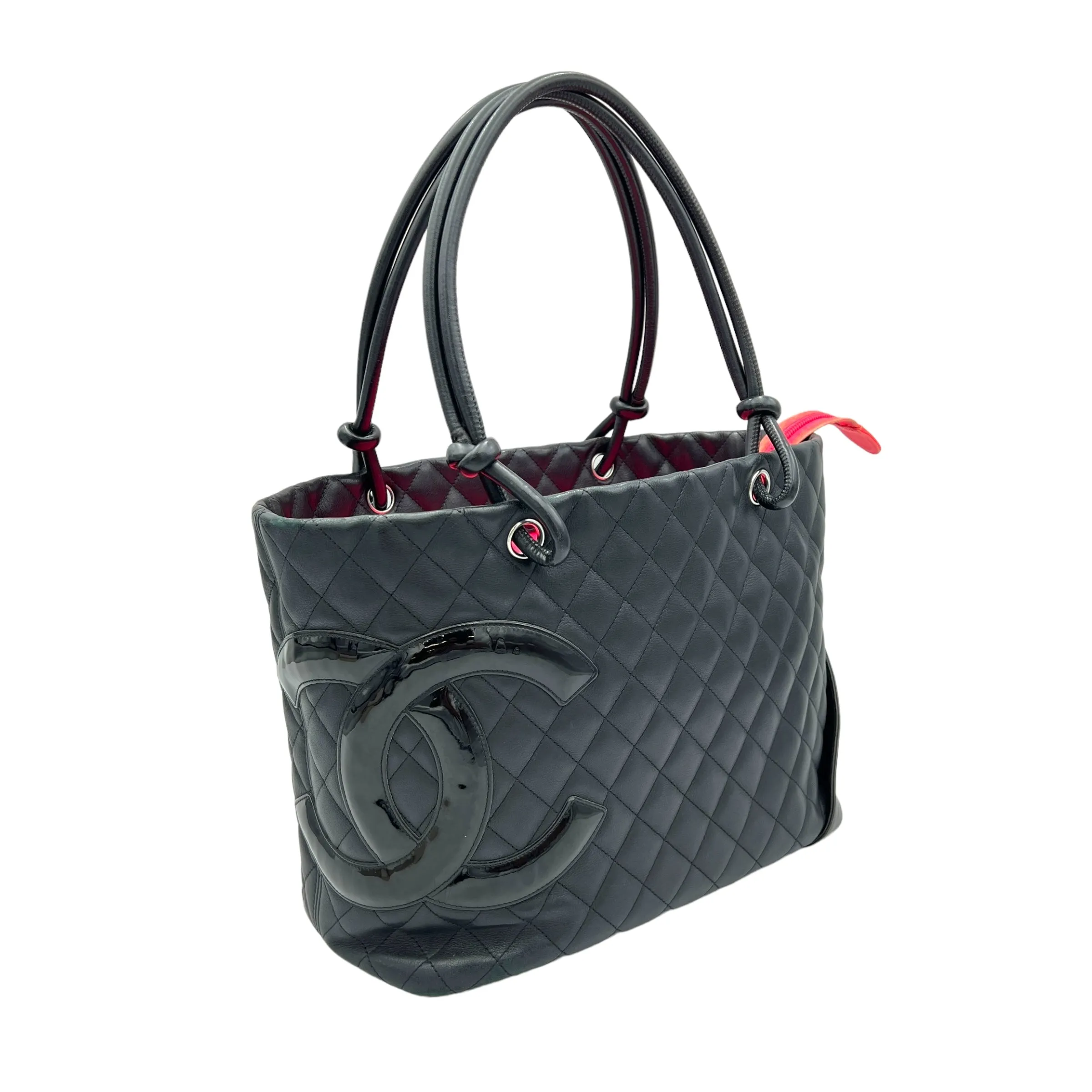 Cambon Tote Bag  Black in Lambskin , Silver Hardware