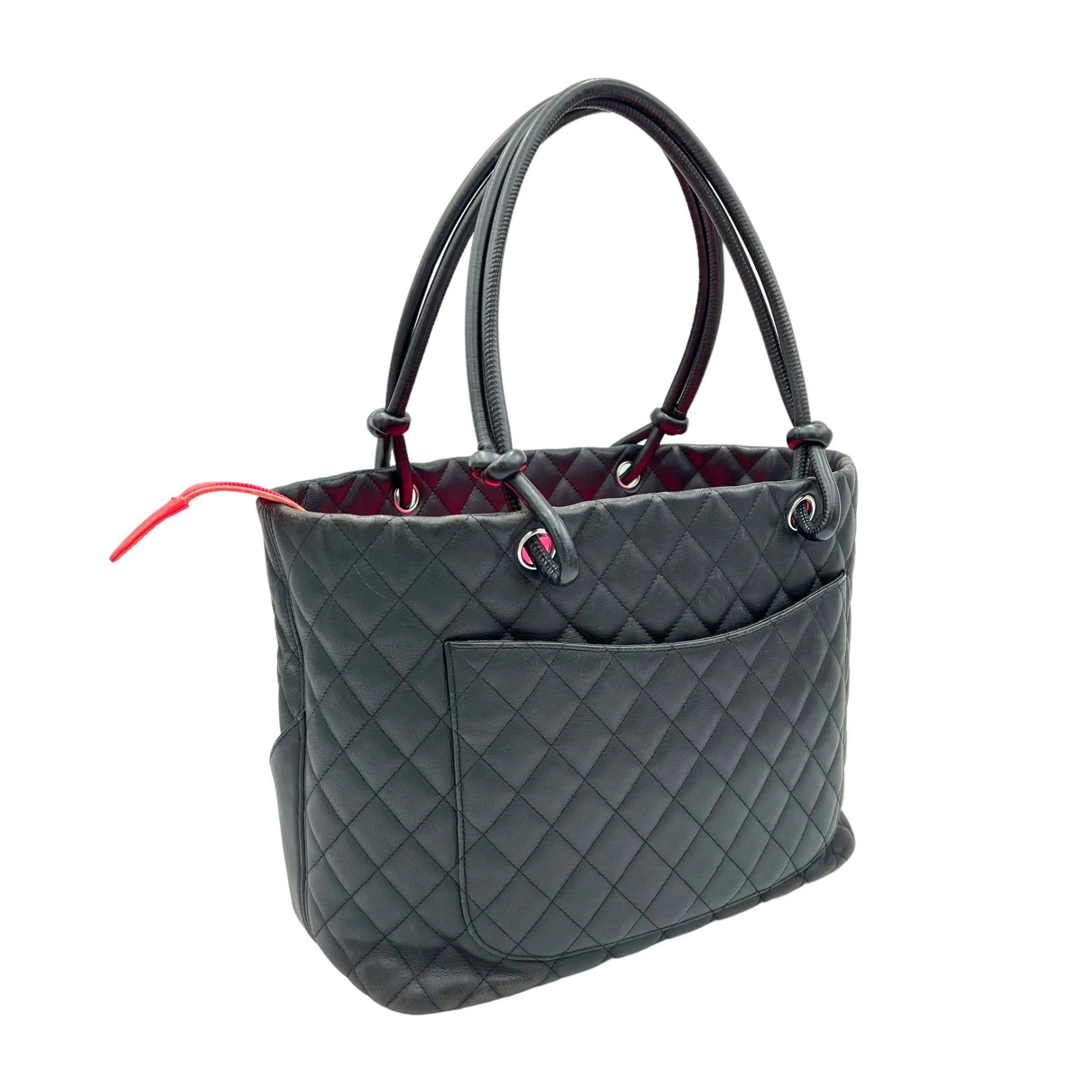 Cambon Tote Bag  Black in Lambskin , Silver Hardware