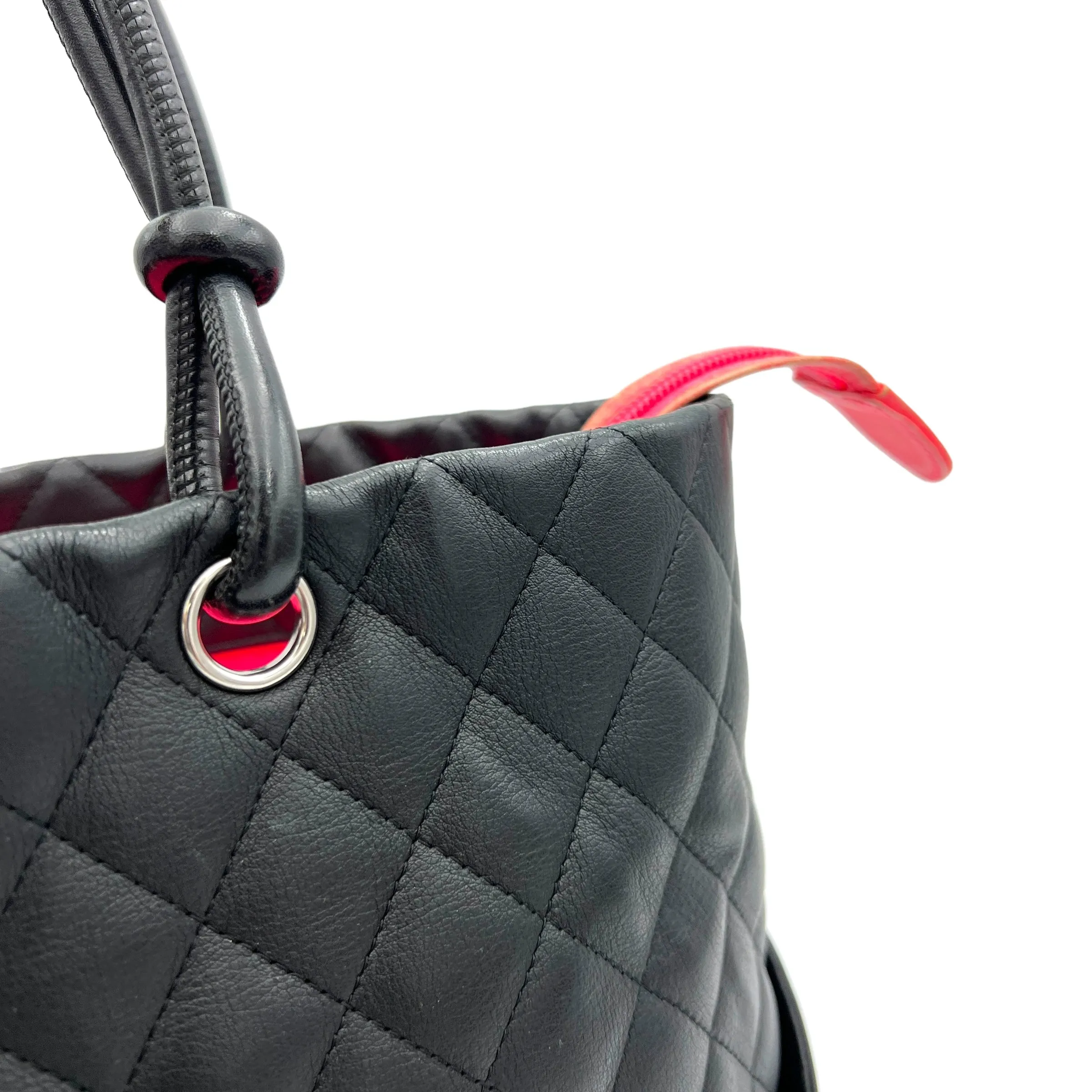 Cambon Tote Bag  Black in Lambskin , Silver Hardware