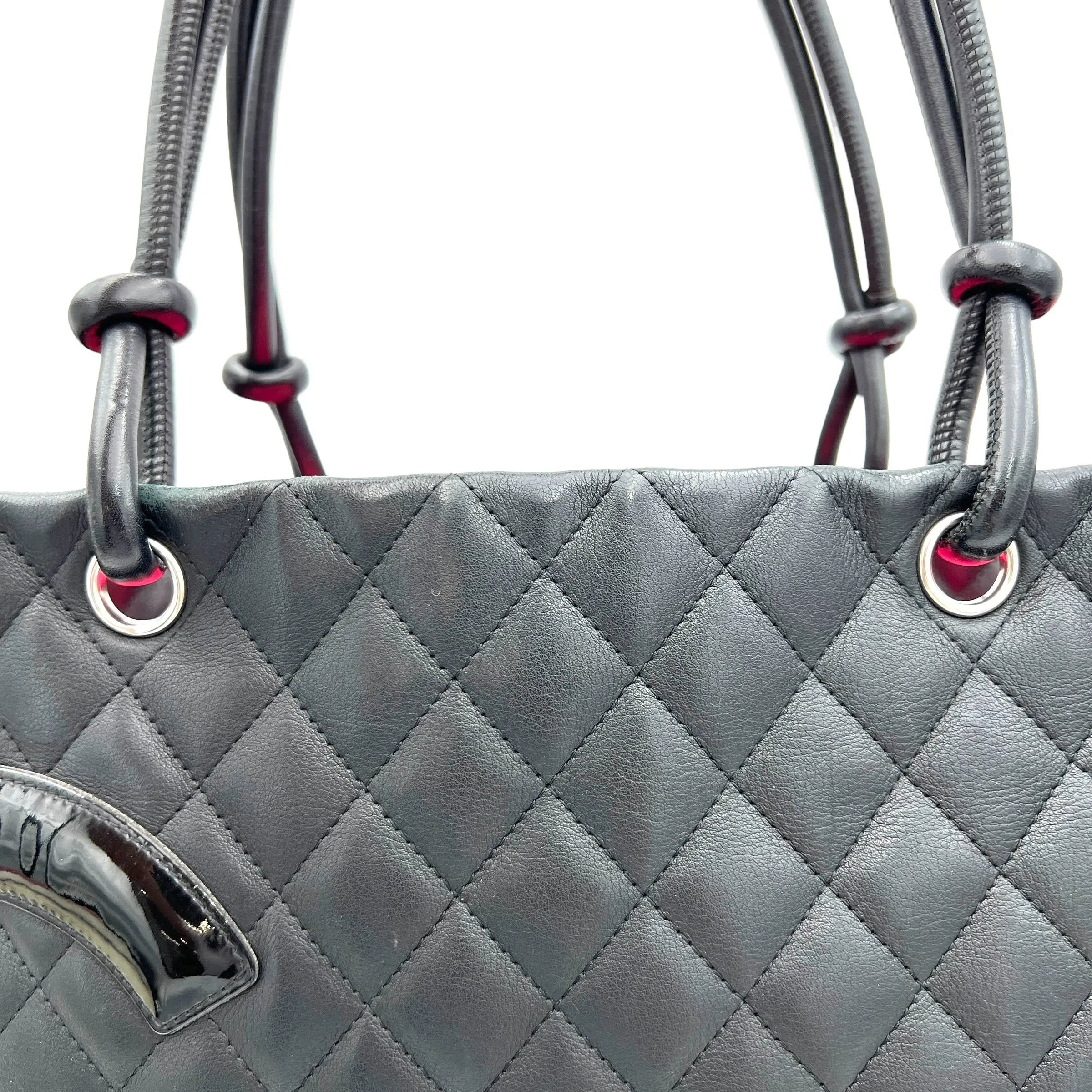 Cambon Tote Bag  Black in Lambskin , Silver Hardware