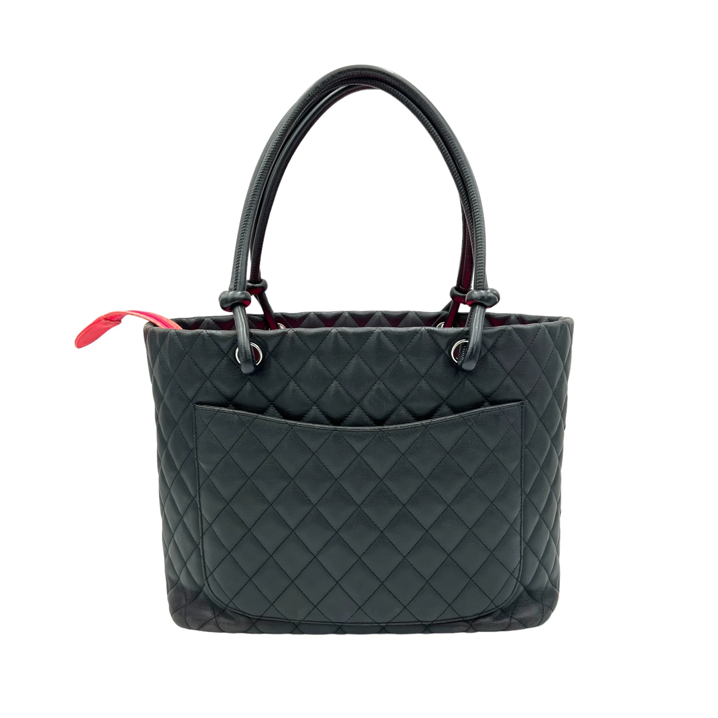 Cambon Tote Bag  Black in Lambskin , Silver Hardware