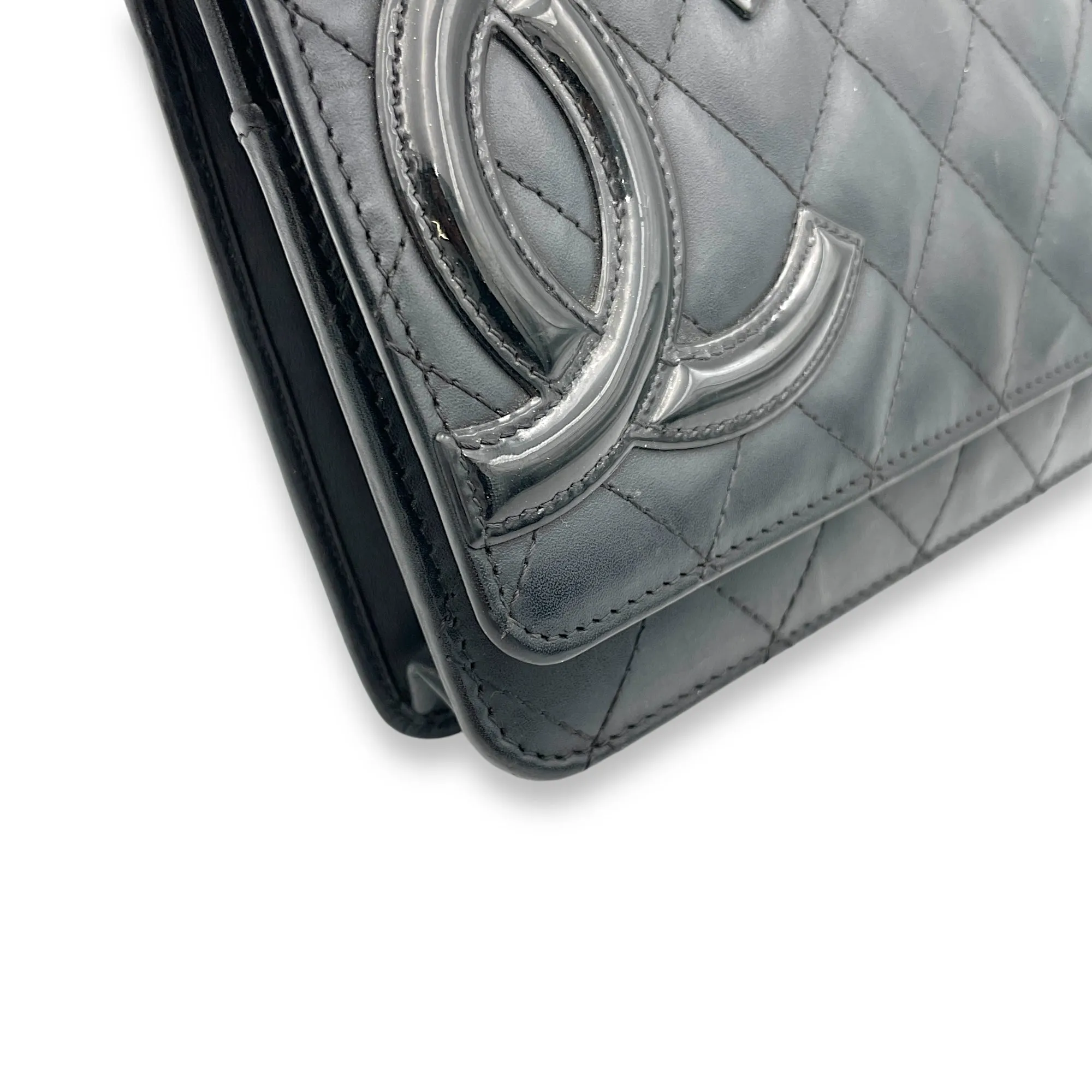 Cambon Wallet On Chain Black in Calfskin, Silver hardware