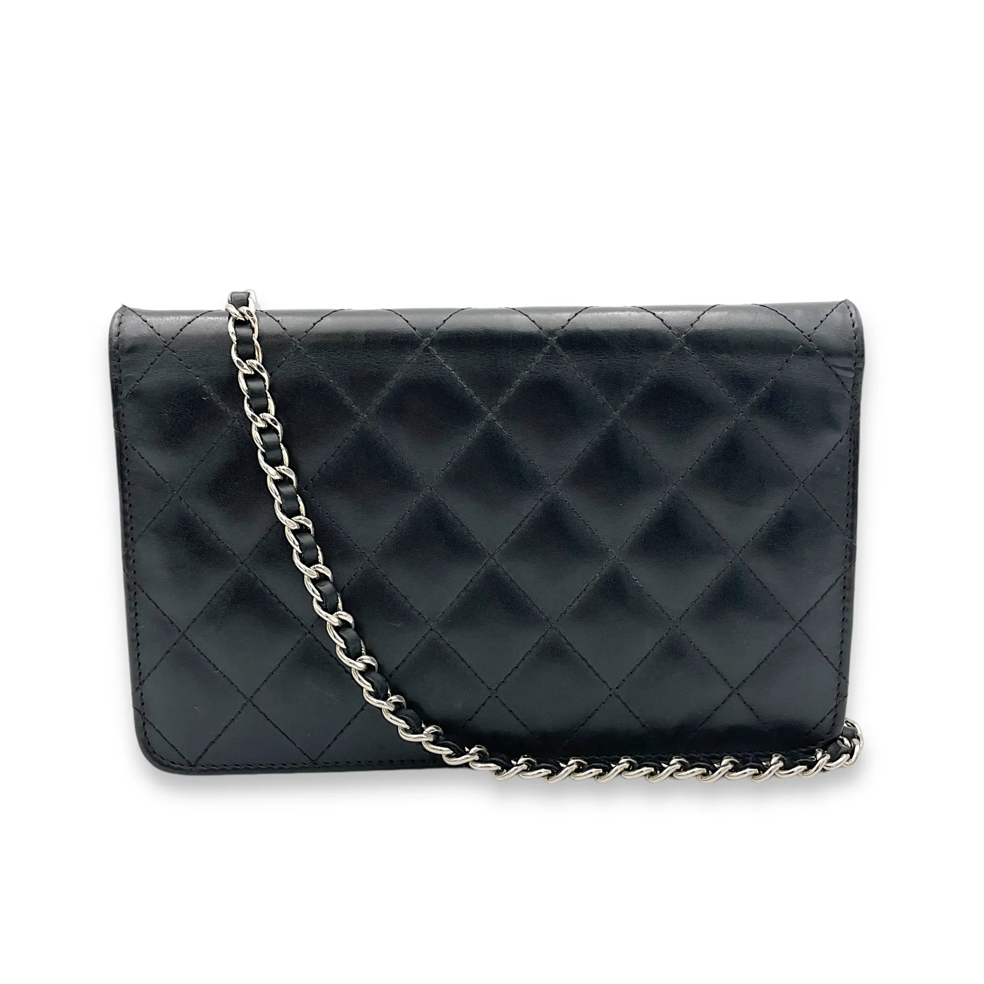 Cambon Wallet On Chain Black in Calfskin, Silver hardware