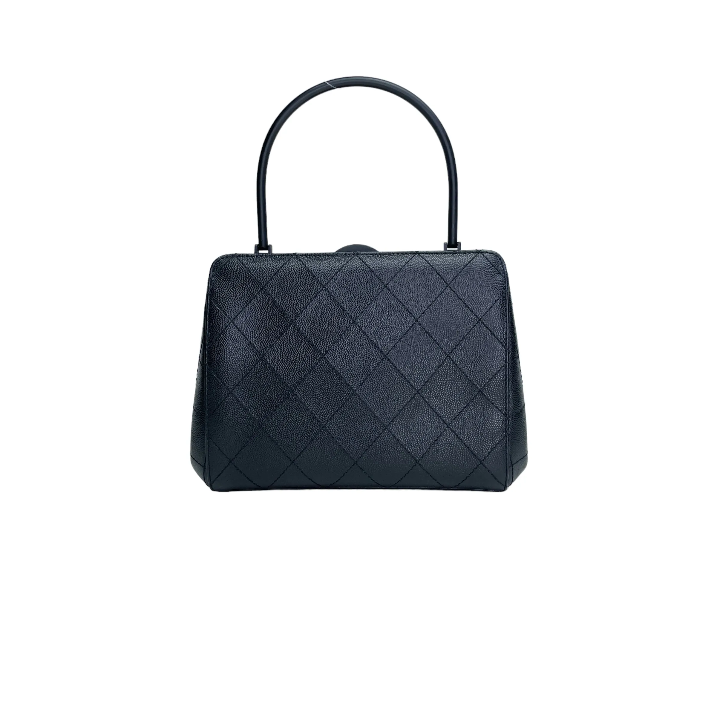 CC Seasonal Black Top Handle Bag in Caviar Leather, Lacquered Metal hardware