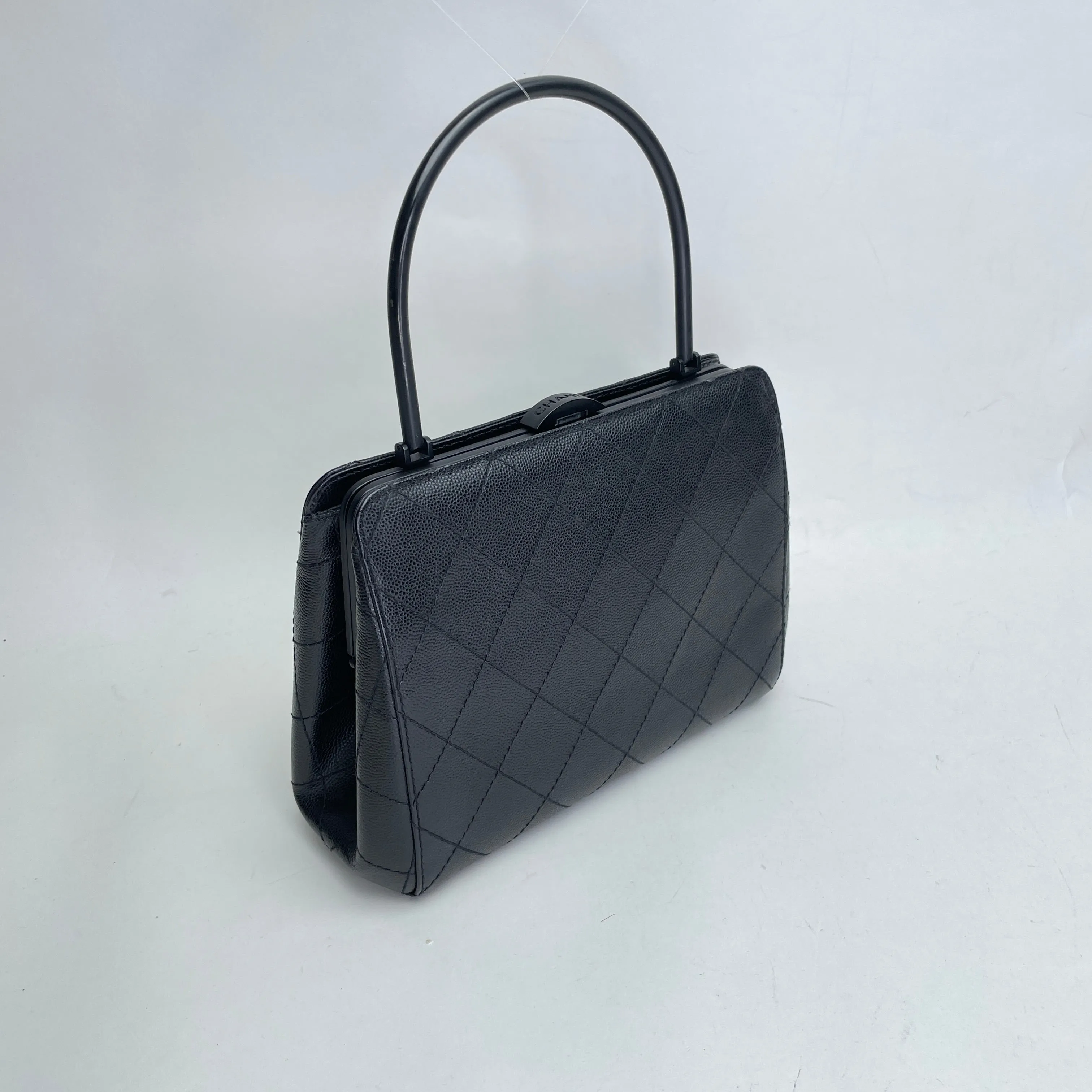 CC Seasonal Black Top Handle Bag in Caviar Leather, Lacquered Metal hardware