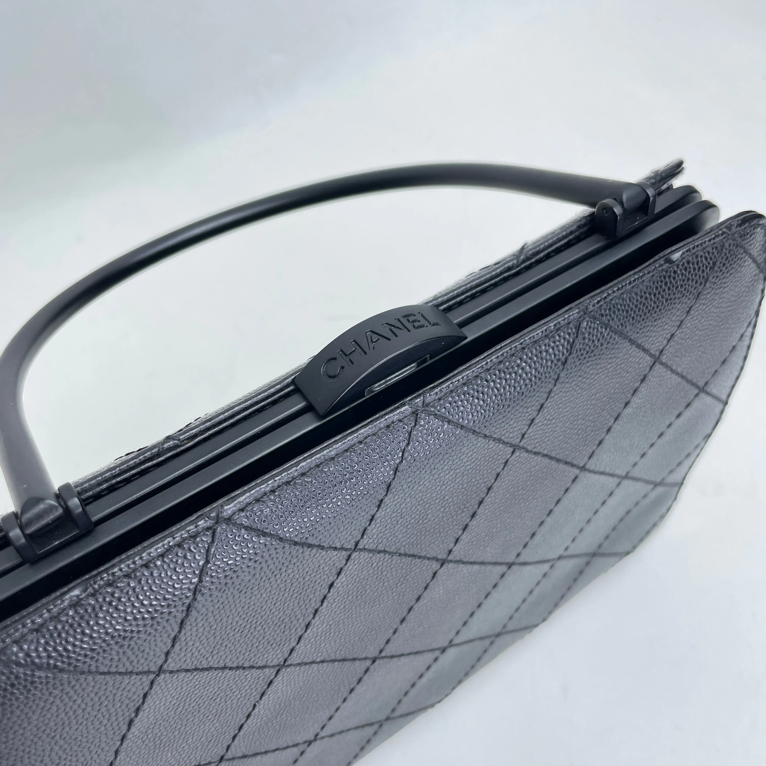 CC Seasonal Black Top Handle Bag in Caviar Leather, Lacquered Metal hardware