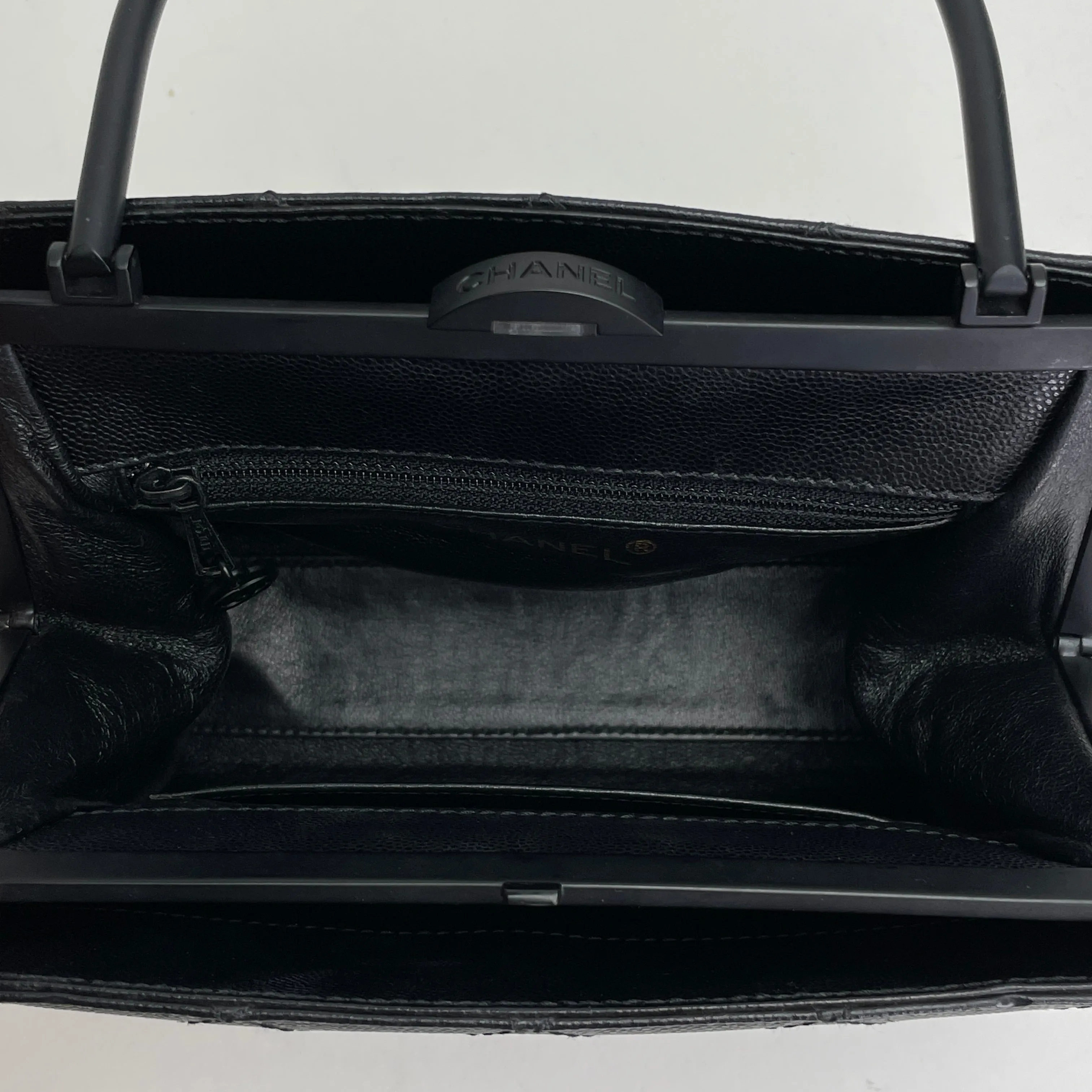 CC Seasonal Black Top Handle Bag in Caviar Leather, Lacquered Metal hardware