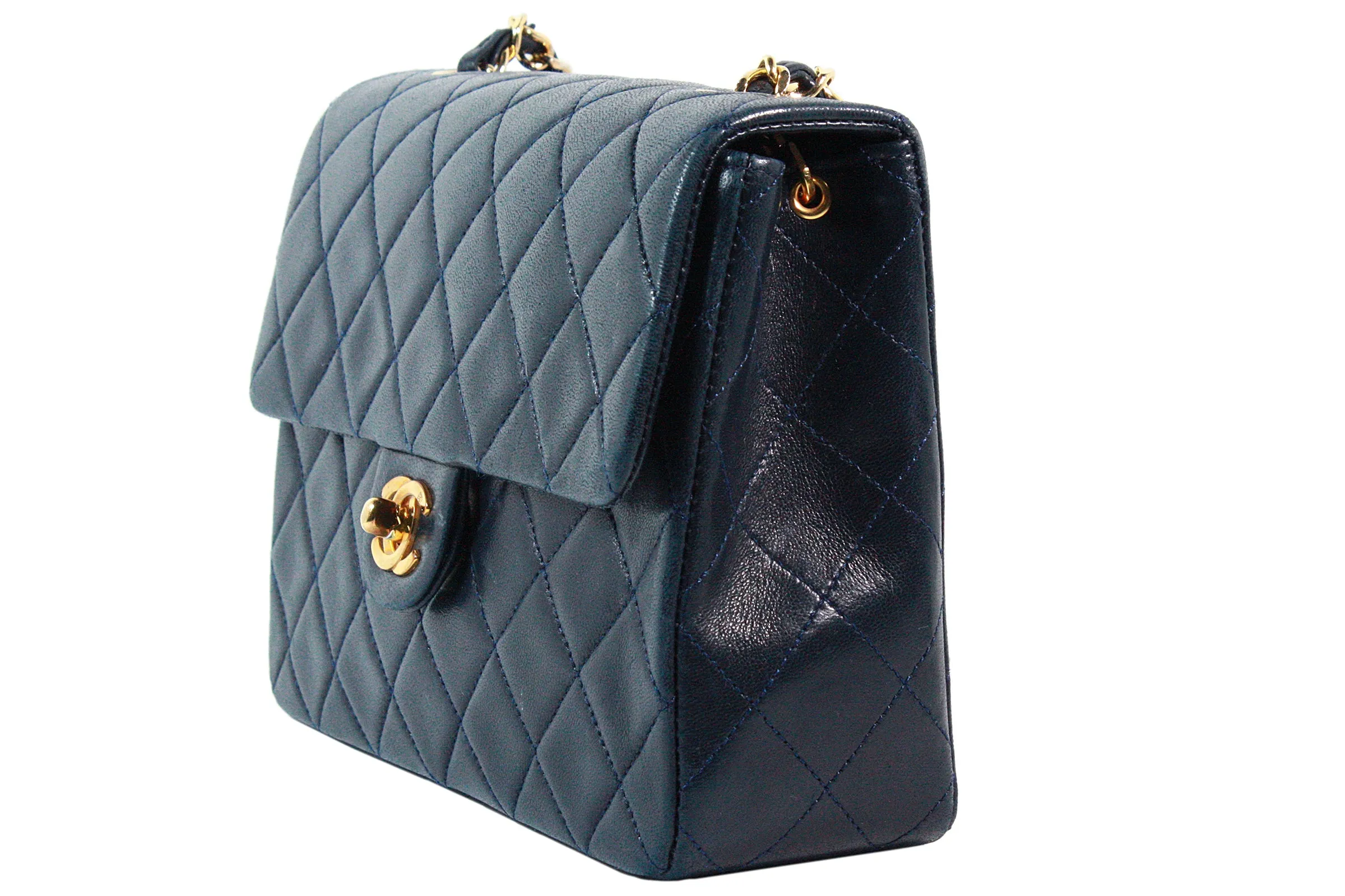 CHANEL 1990s Navy Leather Quilted Crossbody Bag