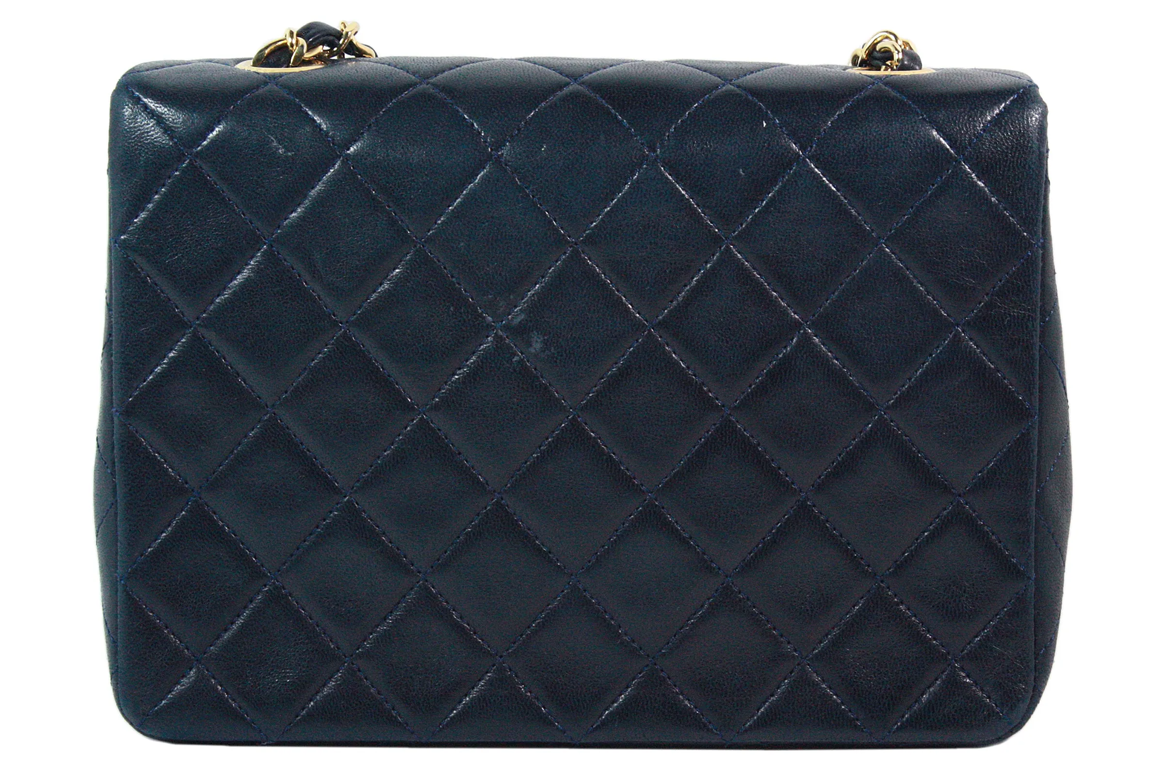 CHANEL 1990s Navy Leather Quilted Crossbody Bag