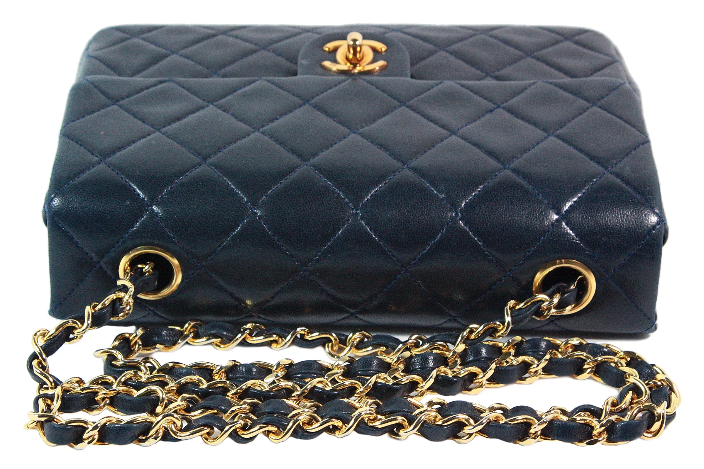 CHANEL 1990s Navy Leather Quilted Crossbody Bag