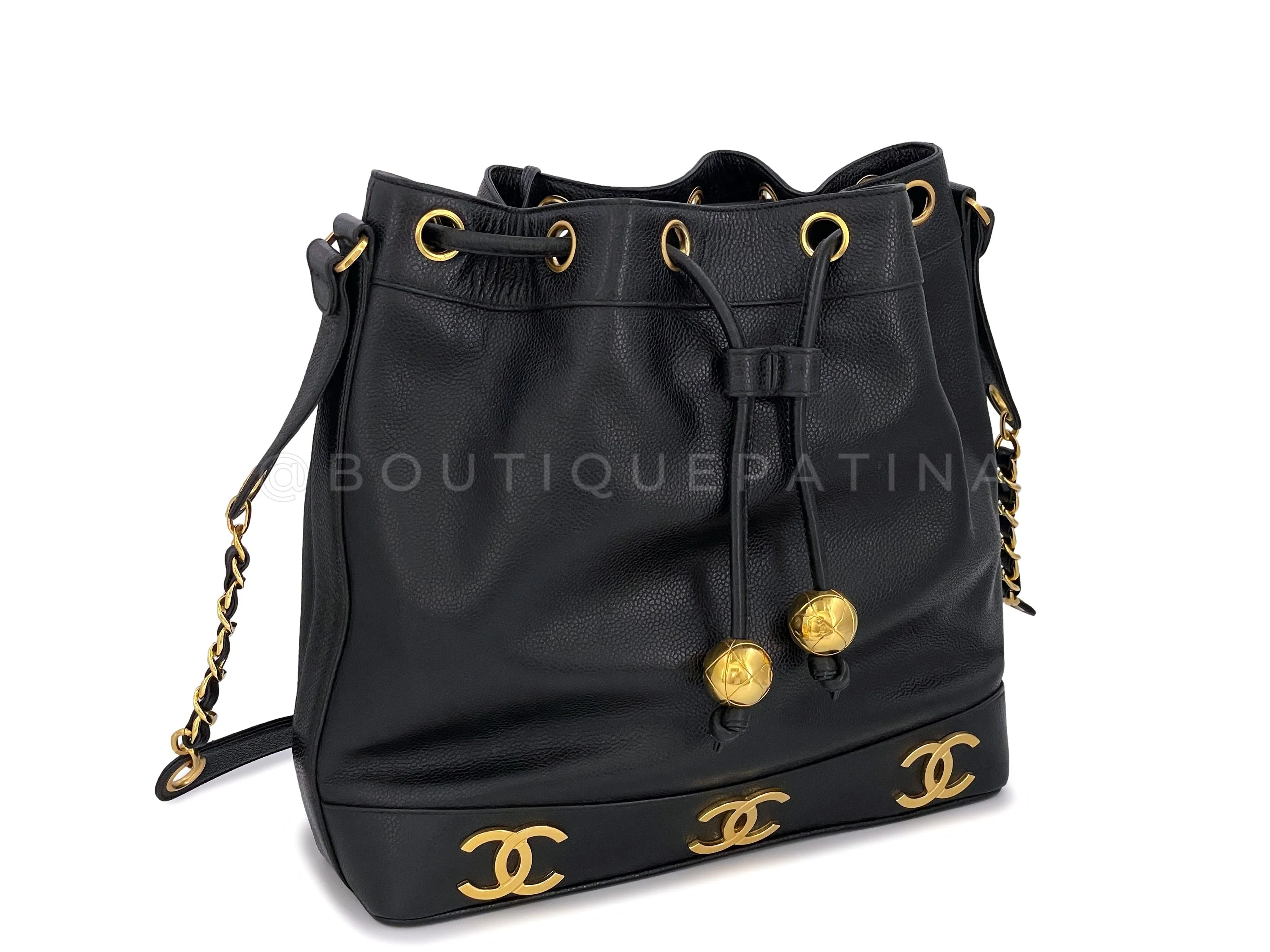 Chanel 1994 Vintage Black Caviar 6-CC Drawstring Bucket Bag 24k GHW