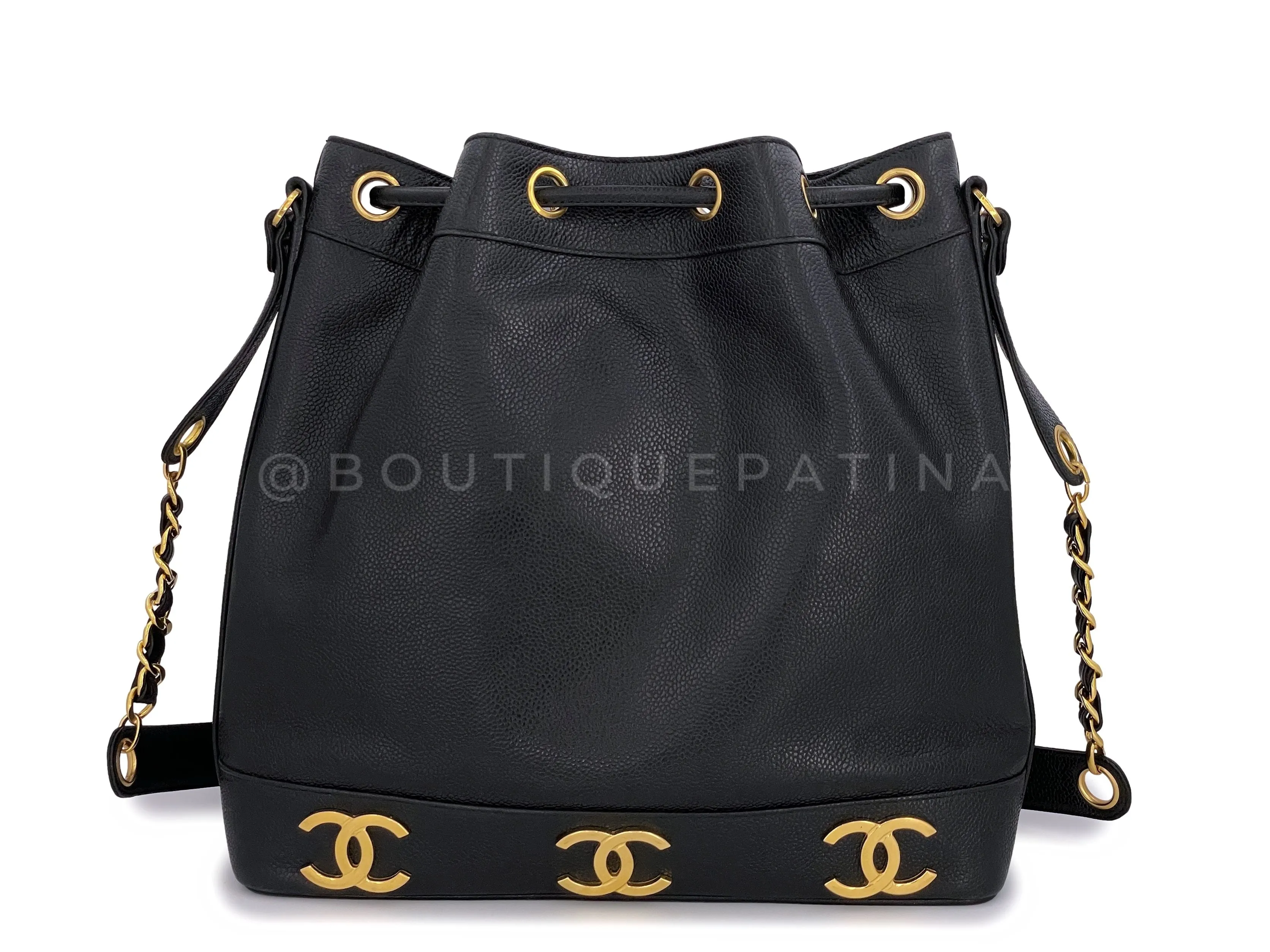 Chanel 1994 Vintage Black Caviar 6-CC Drawstring Bucket Bag 24k GHW